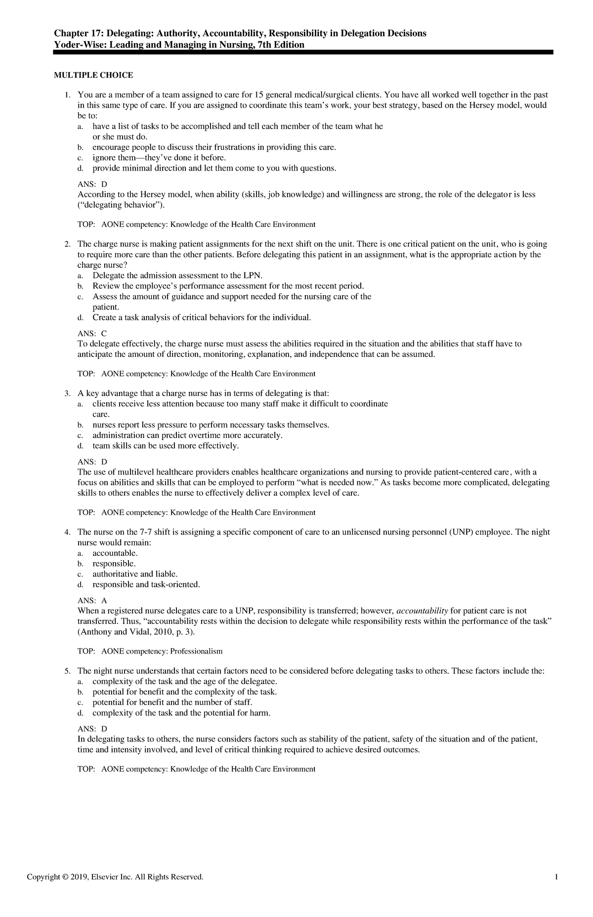 Exam View - Chapter 17 - test bank - Chapter 17: Delegating: Authority ...