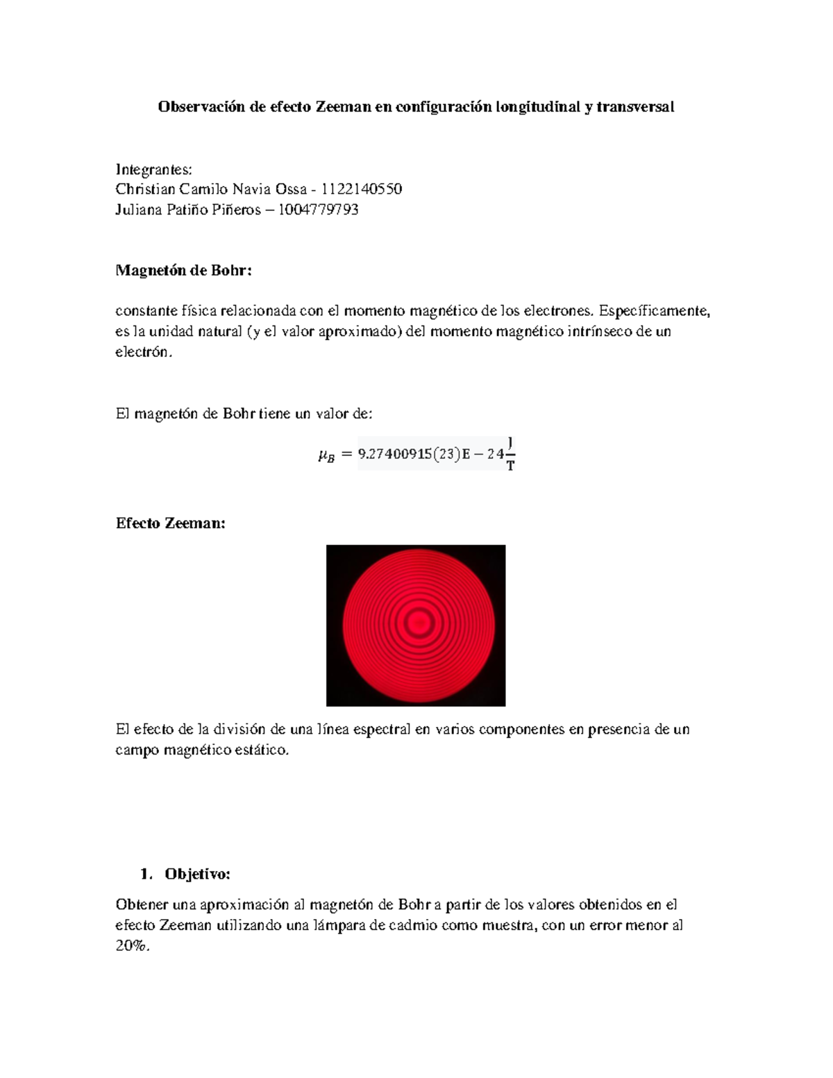 Observación de efecto Zeeman en configuración longitudinal y ...