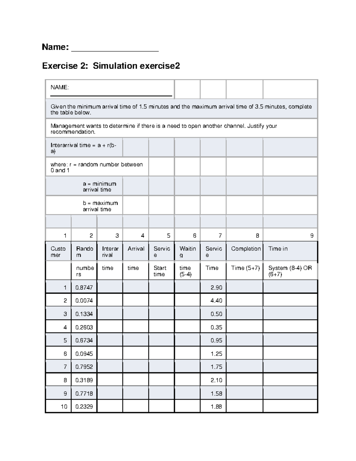 EXER 2 Simul a tion - reviewer - Name: __________________ Exercise 2 ...