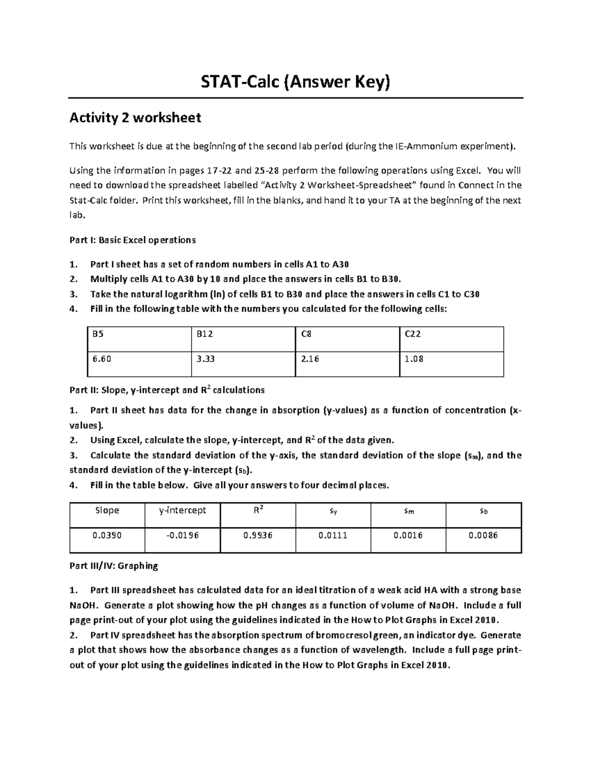 Statcalc Activity 2 WorksheetAnswer key STATCalc (Answer Key) Activity 2 worksheet This