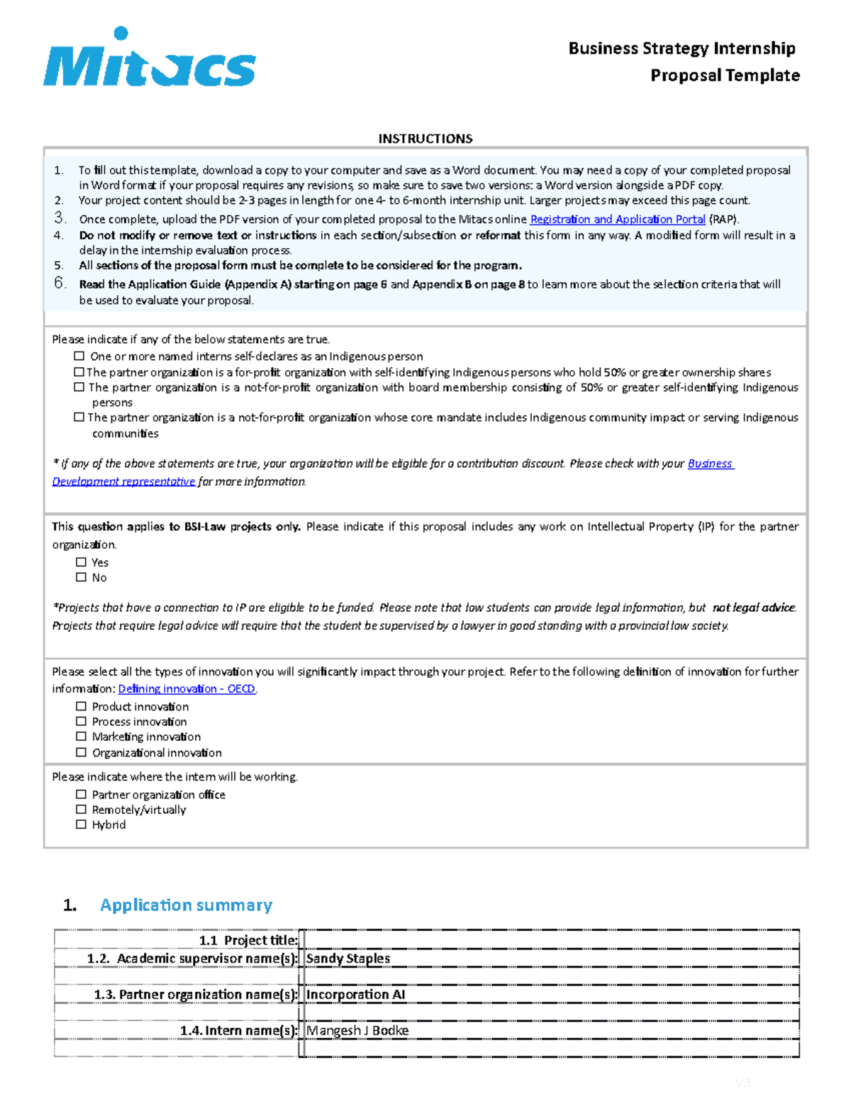 Bsi project proposal template - ush INSTRUCTIONS DECLARATIONS Mitacs ...