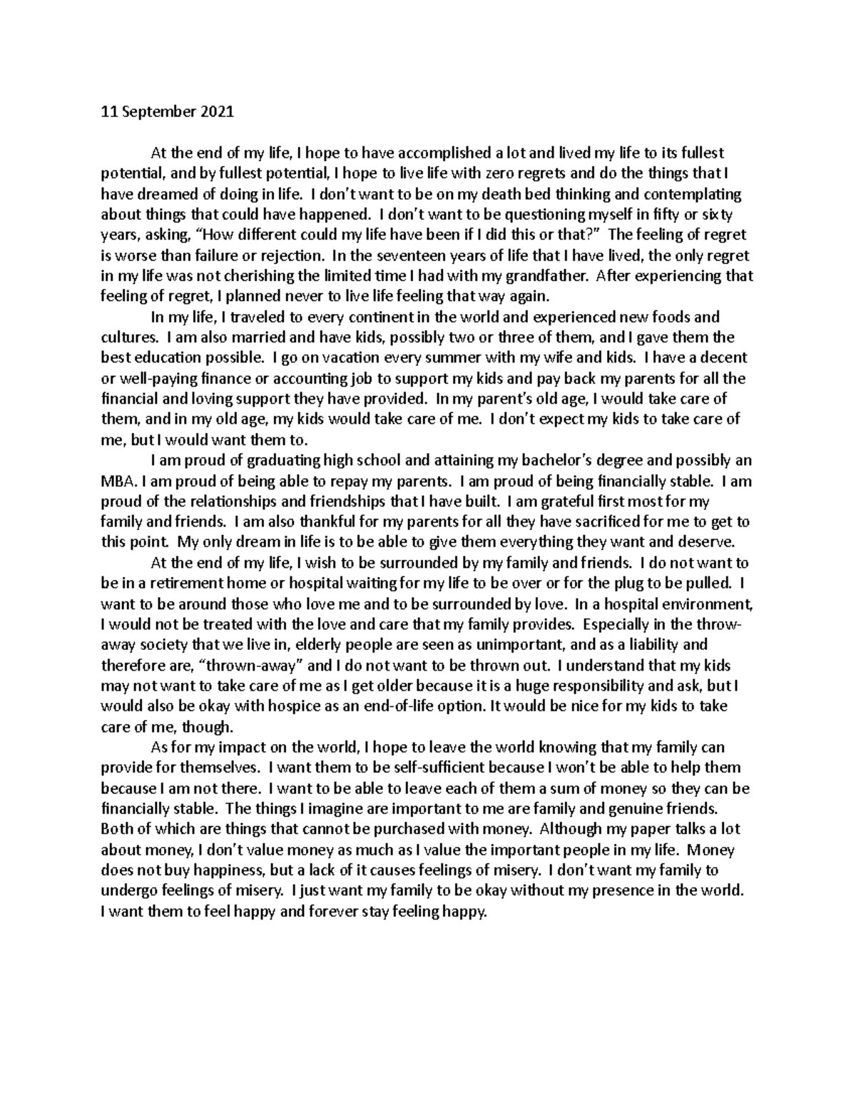 at the end of my life essay 300 words sus1501