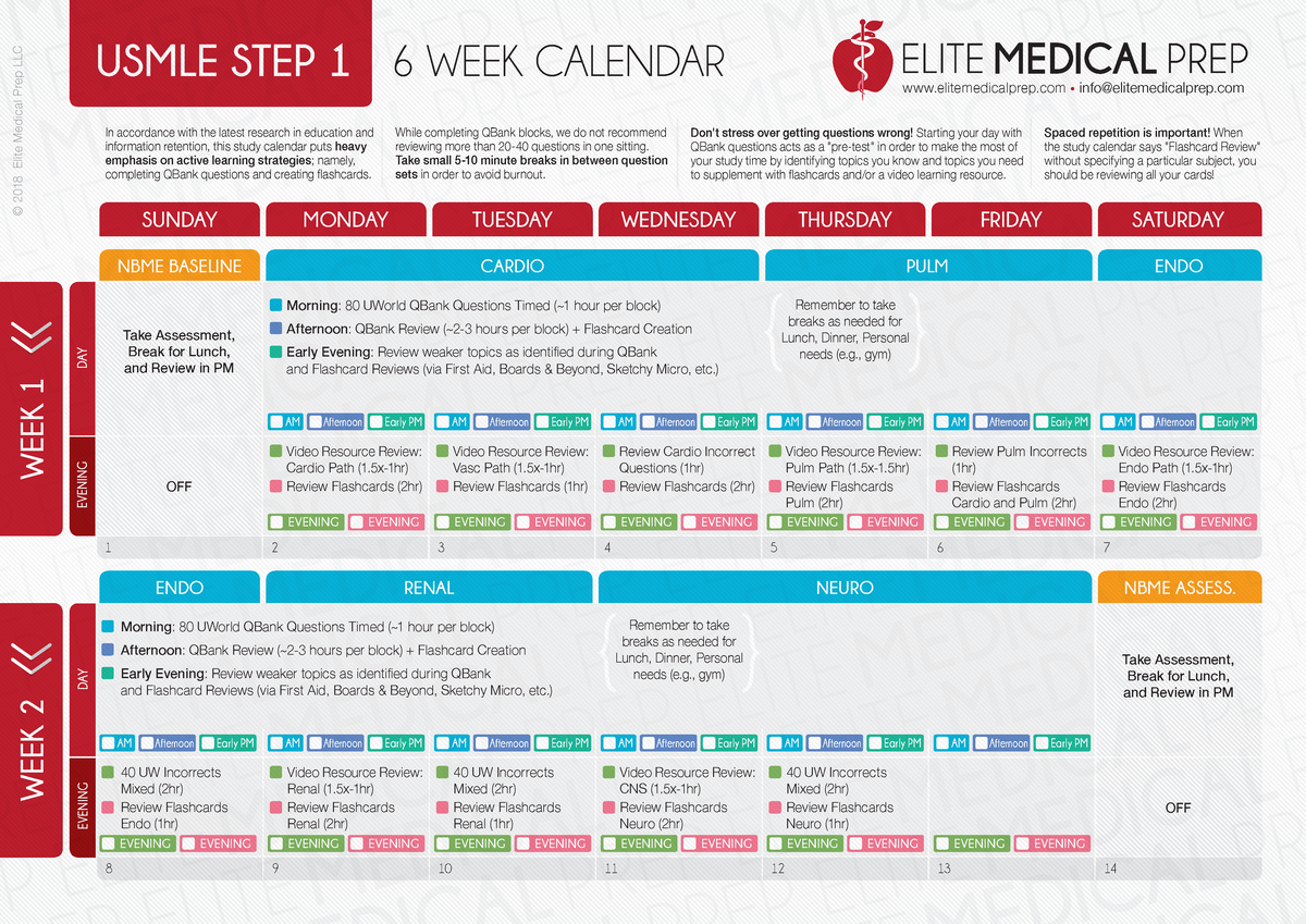 2021 Usmle Step 1 Study Calendar 2 - DAY Morning: 80 UWorld QBank ...