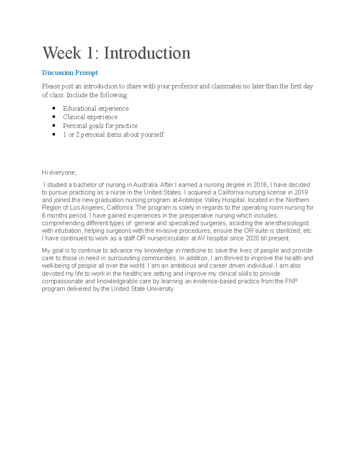 Week 1 Discussion - Week 2 assignment MSN 560 Advanced practice nurse ...