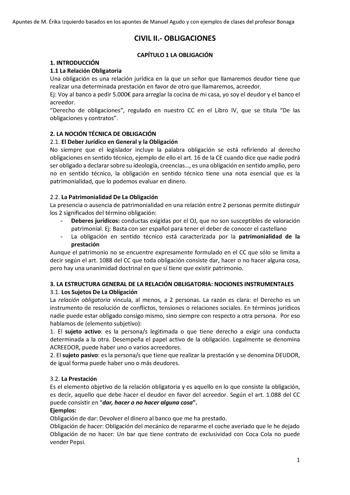 Apuntes Civil II Obligaciones - CIVIL II.- OBLIGACIONES CAPÍTULO 1 LA ...