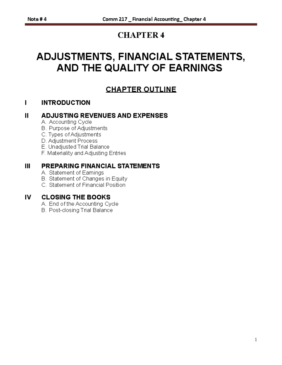 Week 4 Ch 4 Comm 217 - Week 4 Ch 4 Comm 217 - CHAPTER 4 ADJUSTMENTS ...