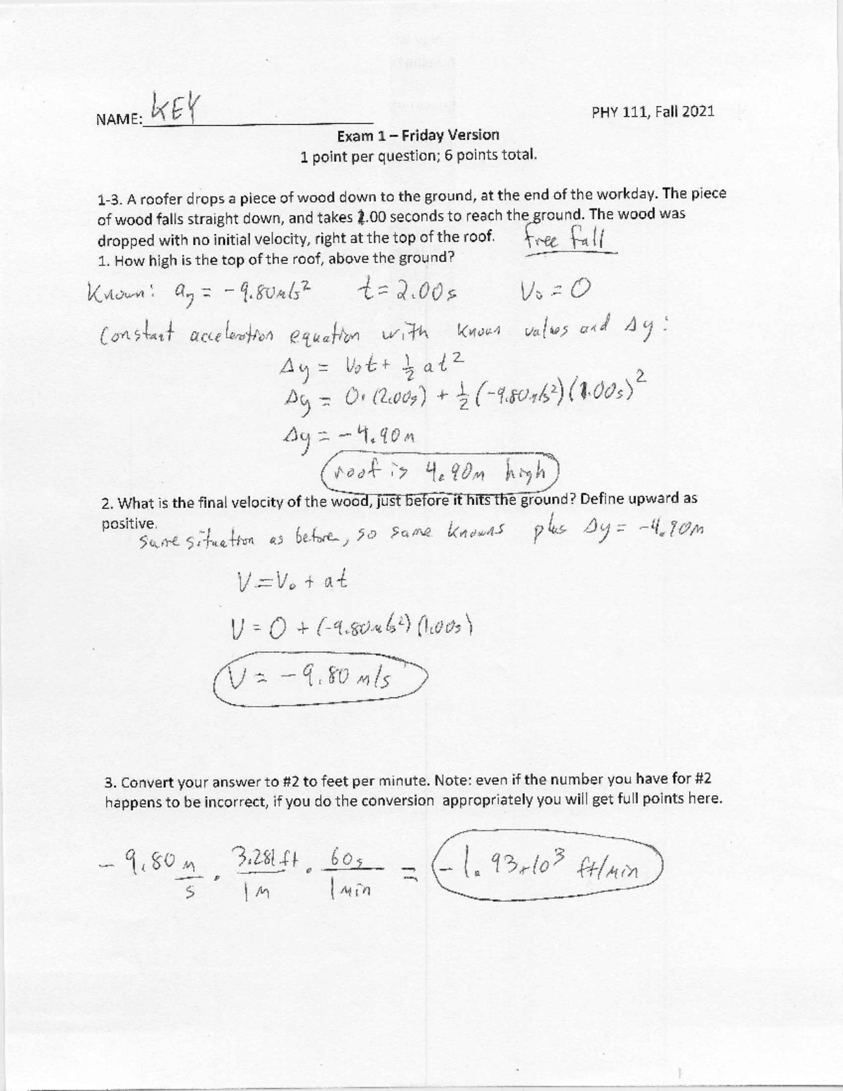 Exam 1 Solutions - Friday Version - PHY 111 - Studocu