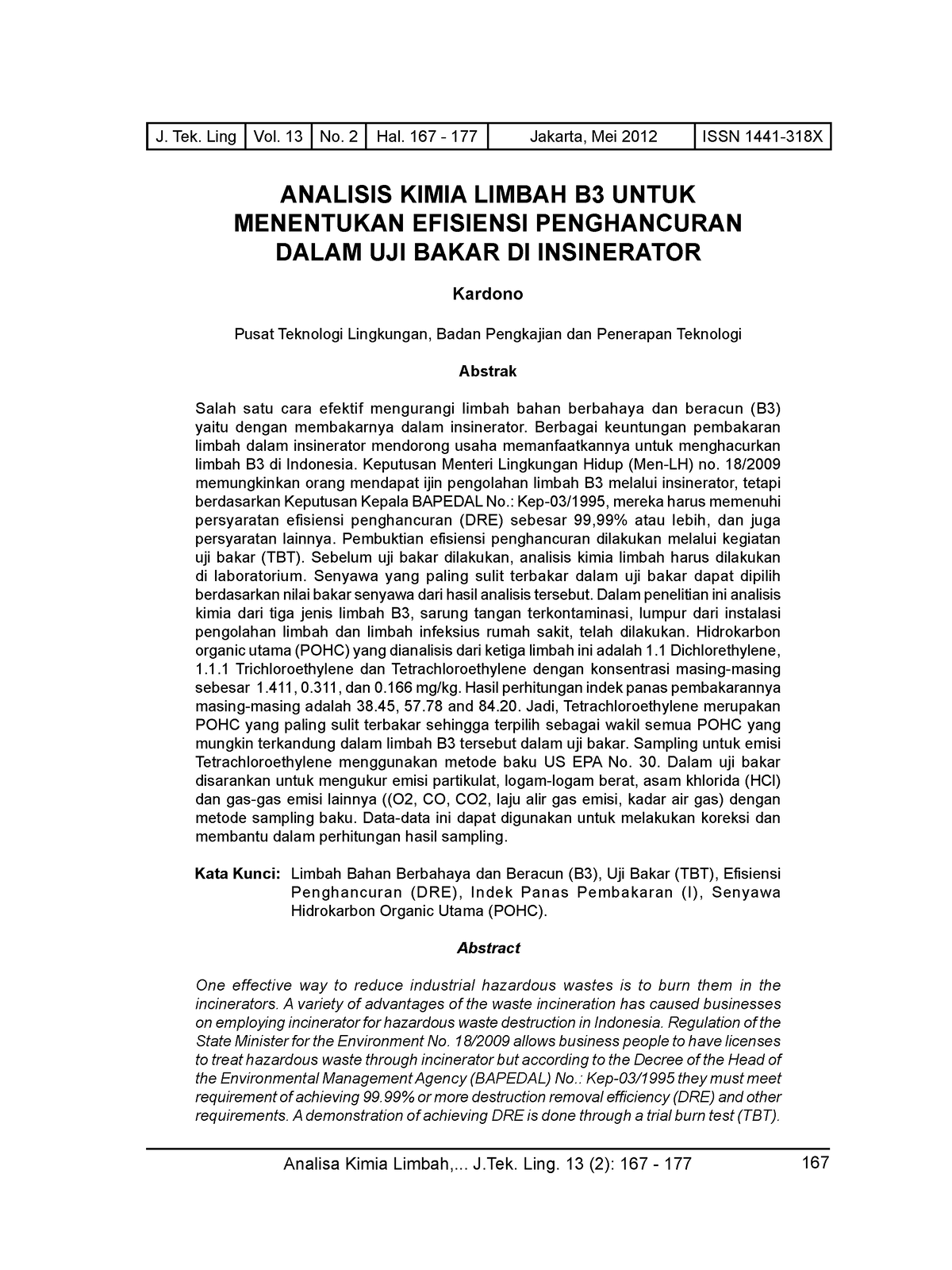 1216 - Limbah B3 - 167 ANALISIS KIMIA LIMBAH B3 UNTUK MENENTUKAN ...