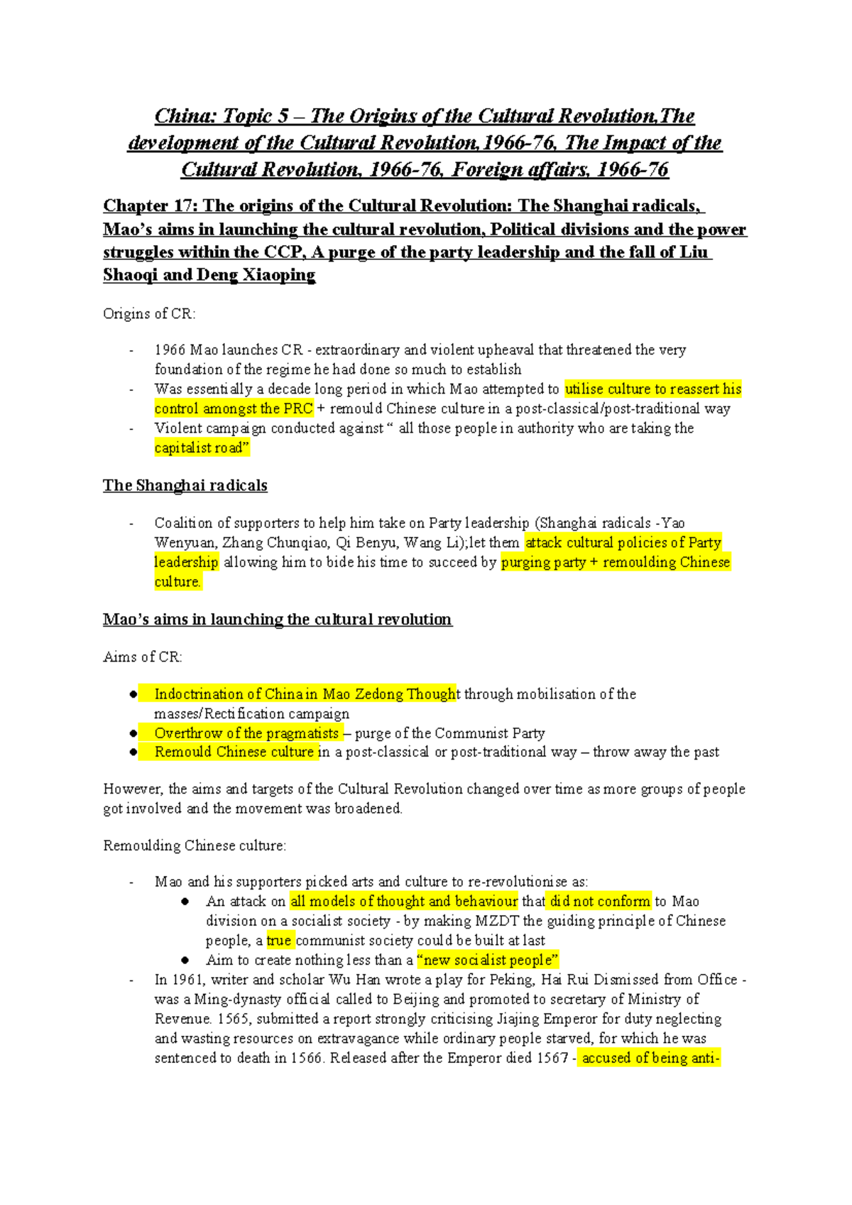 China Topic 5 - China: Topic 5 – The Origins of the Cultural Revolution ...