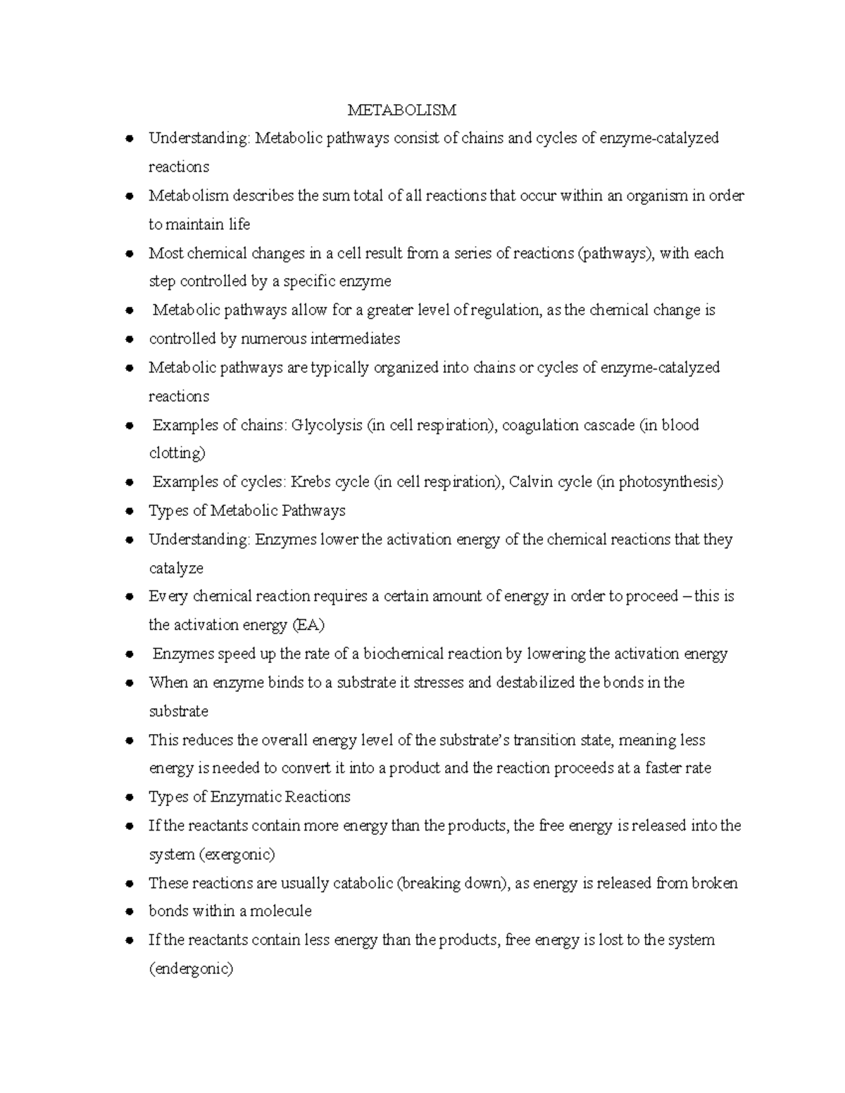 Nucleic Acids 6 - study notes - METABOLISM Understanding: Metabolic ...