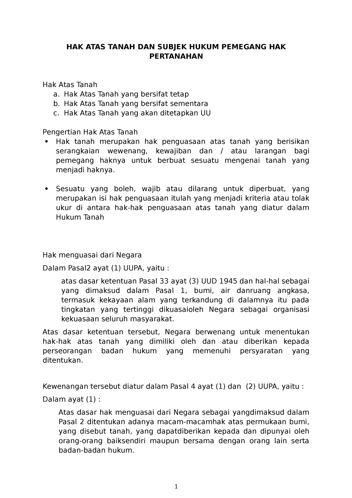 Hak Atas Tanah Dan Subjek Hukum Pemegang Hak Pertanahan Hak Atas Tanah Dan Subjek Hukum 