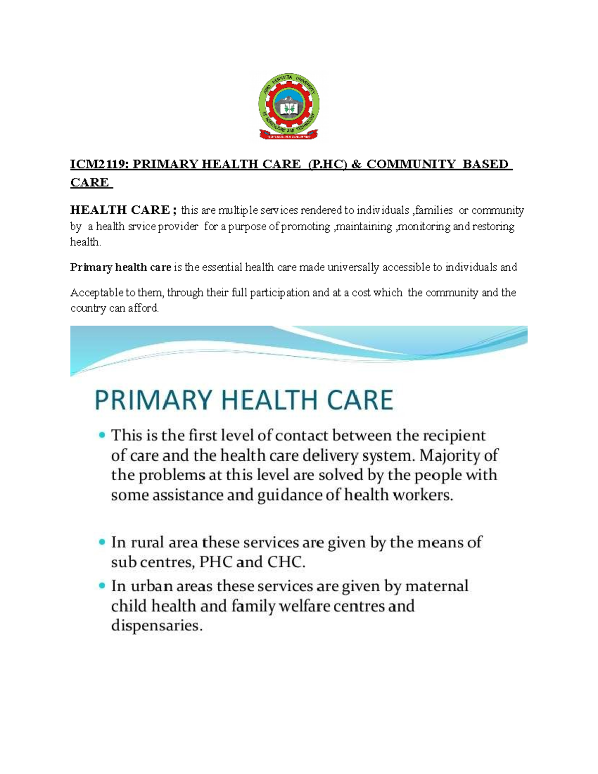 4 5916030271546723250 - ICM2119: PRIMARY HEALTH CARE (P) & COMMUNITY ...