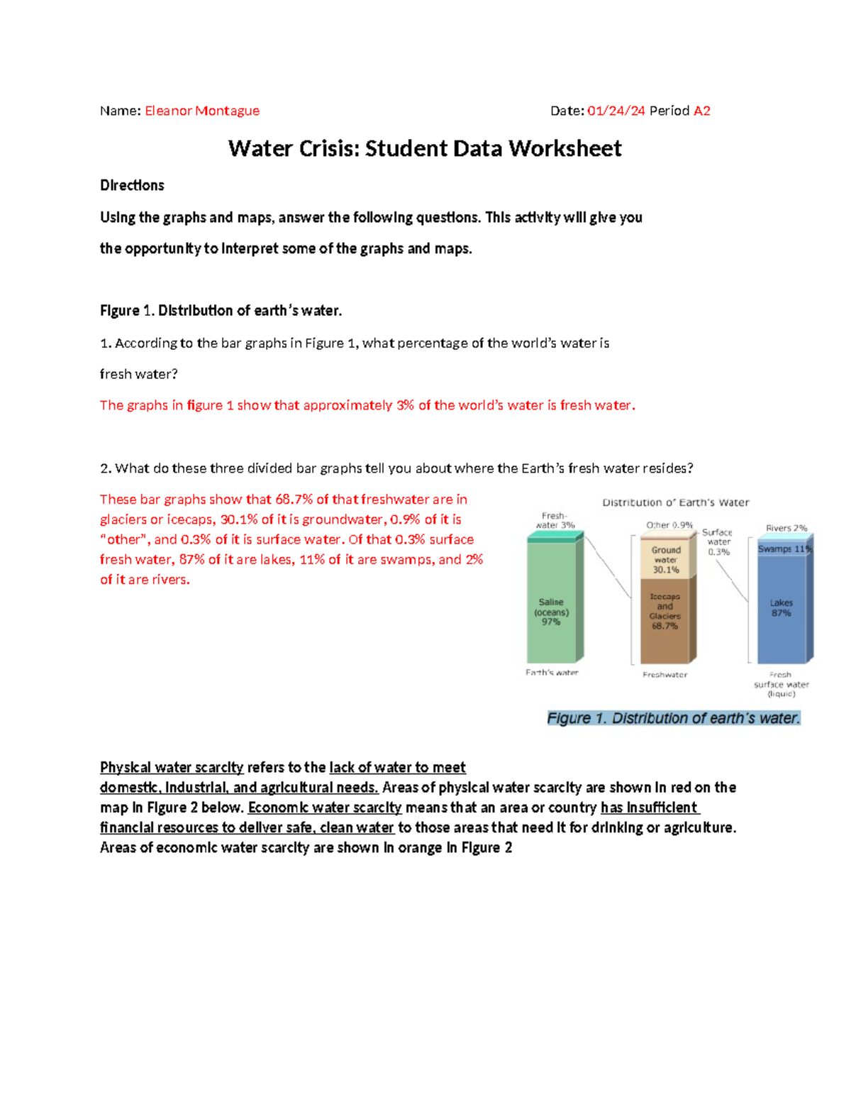 Water crisis wkst - Name: Eleanor Montague Date: 01/24/24 Period A ...