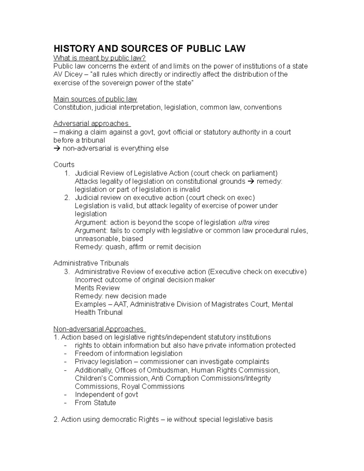 Public Law Exam Content Notes HISTORY AND SOURCES OF PUBLIC LAW