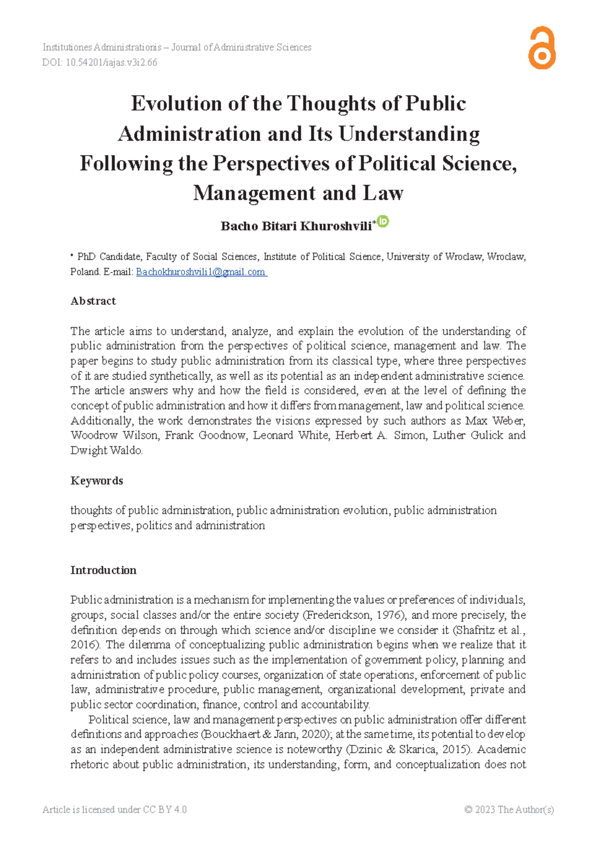 Evolution of the Thoughts of Public Administration - Institutiones ...
