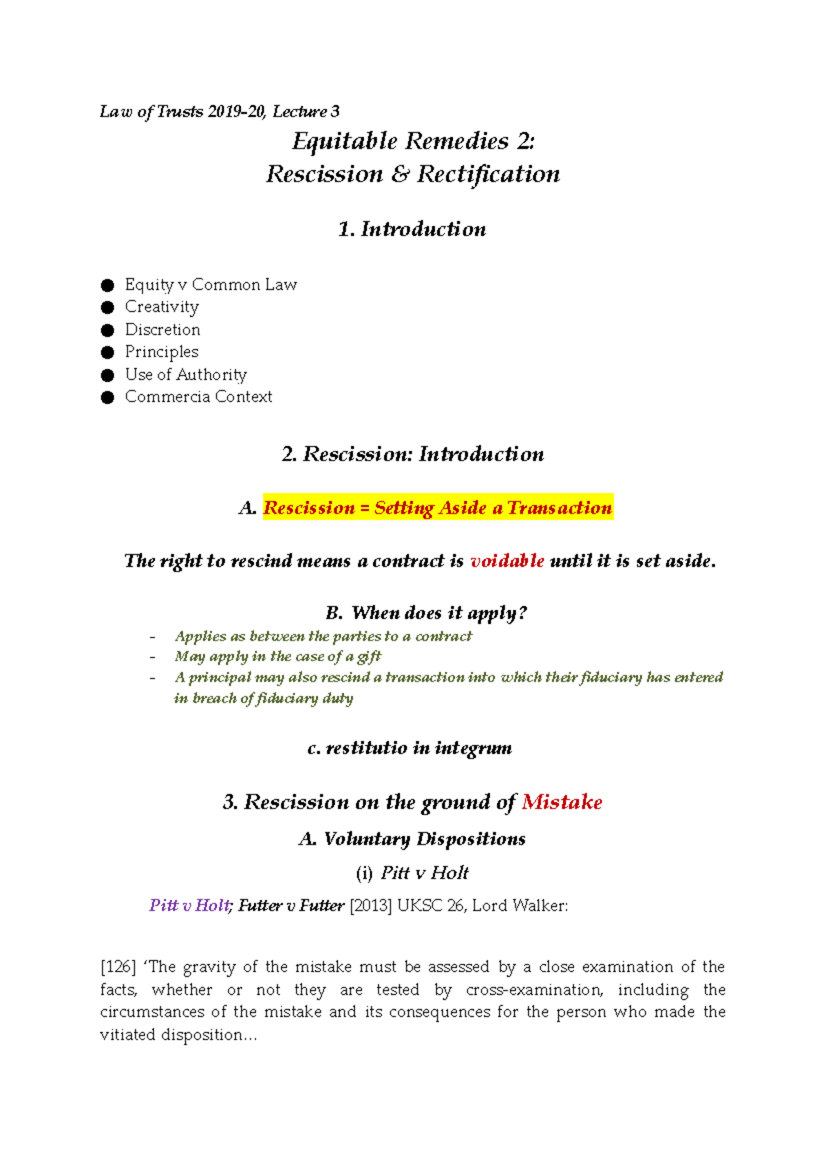 Equitable Remedies 2 - Handout - Law of Trusts 2019-20, Lecture 3 ...
