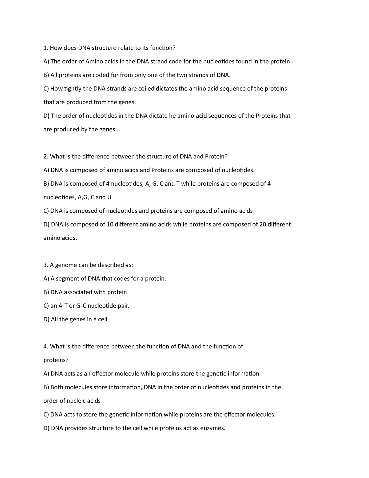 Introduction to Genetics: Quiz 1-4 - How does DNA structure relate to ...