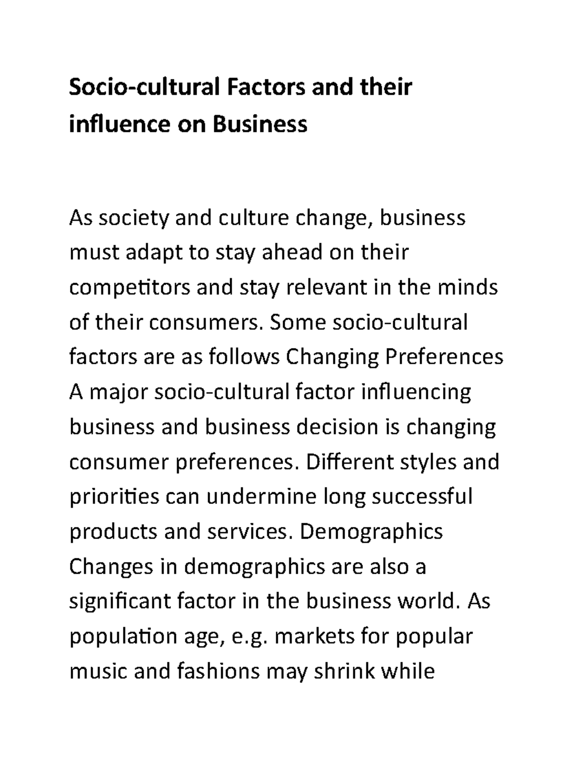 What Are The Socio Cultural Factors Affecting Business