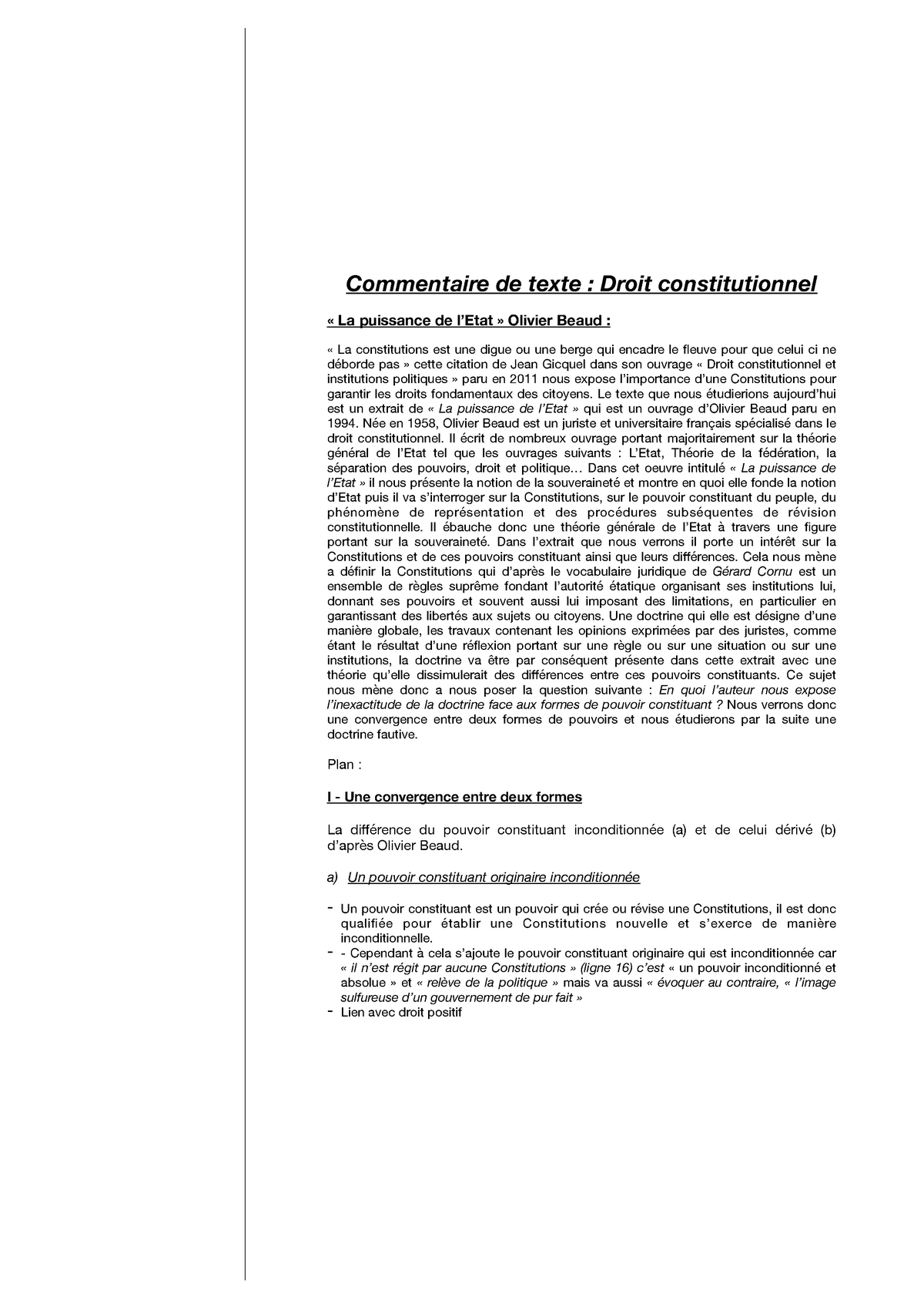 Droit Constit Commentaire Commentaire De Texte Droit Constitutionnel La Puissance De L