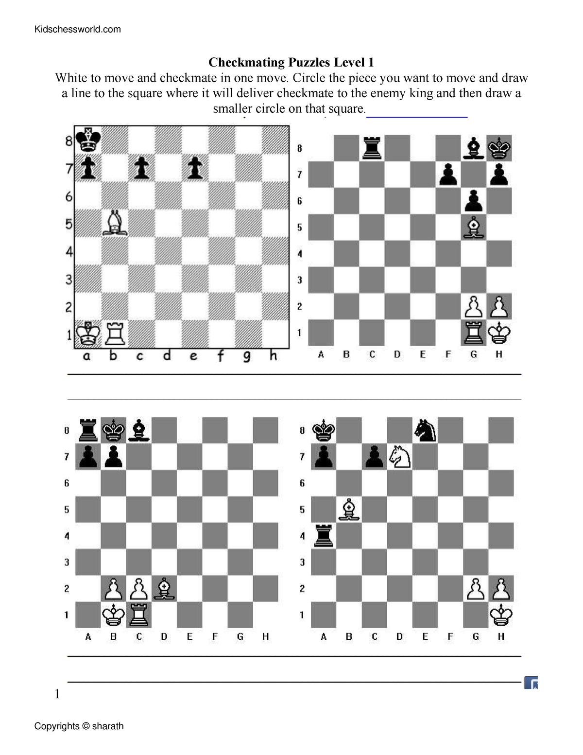 Checkmate in one puzzle level 1 - Checkmating Puzzles Level 1 White to ...