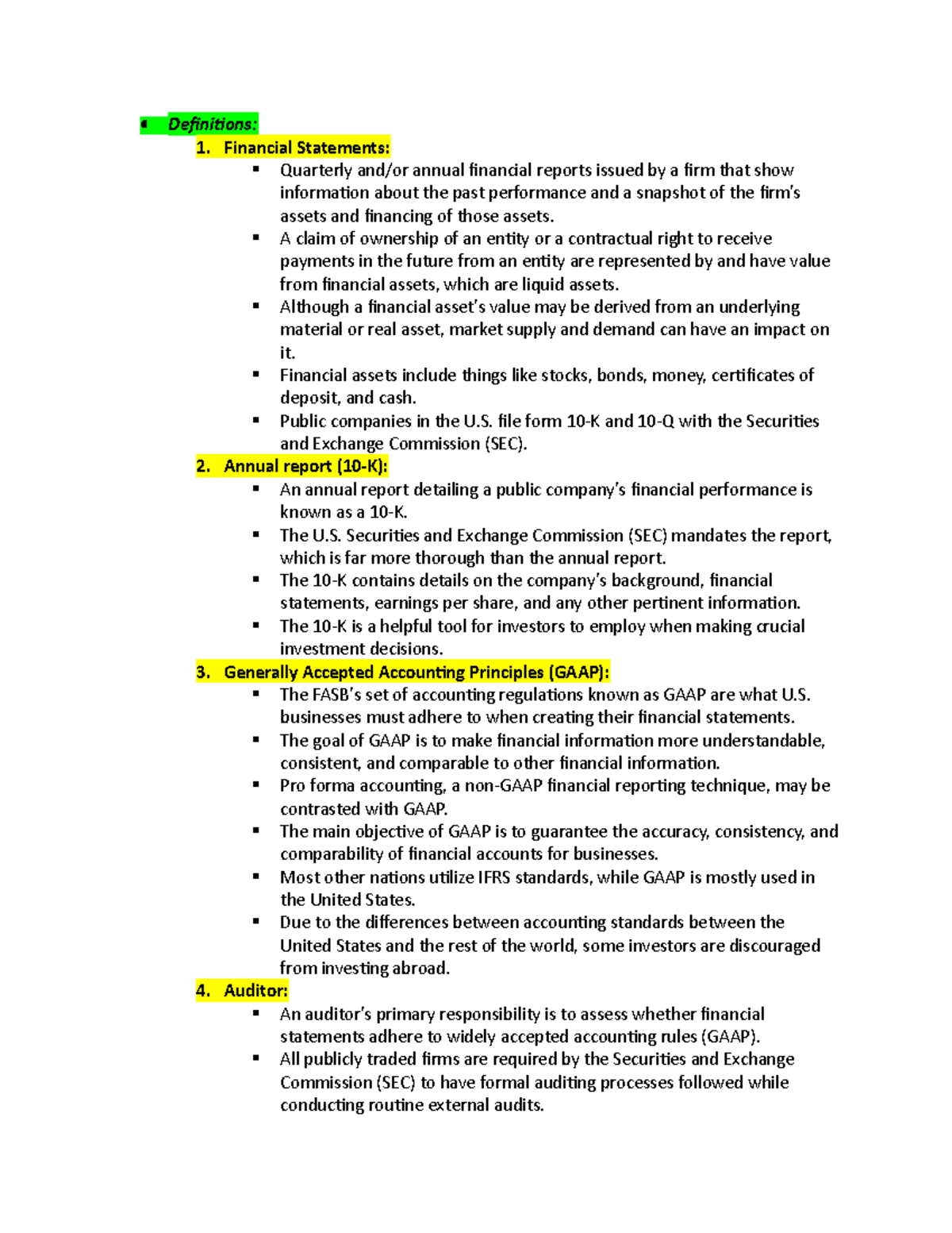 Chapter 2-Introduction to Financial Statements - Definitions: 1 ...