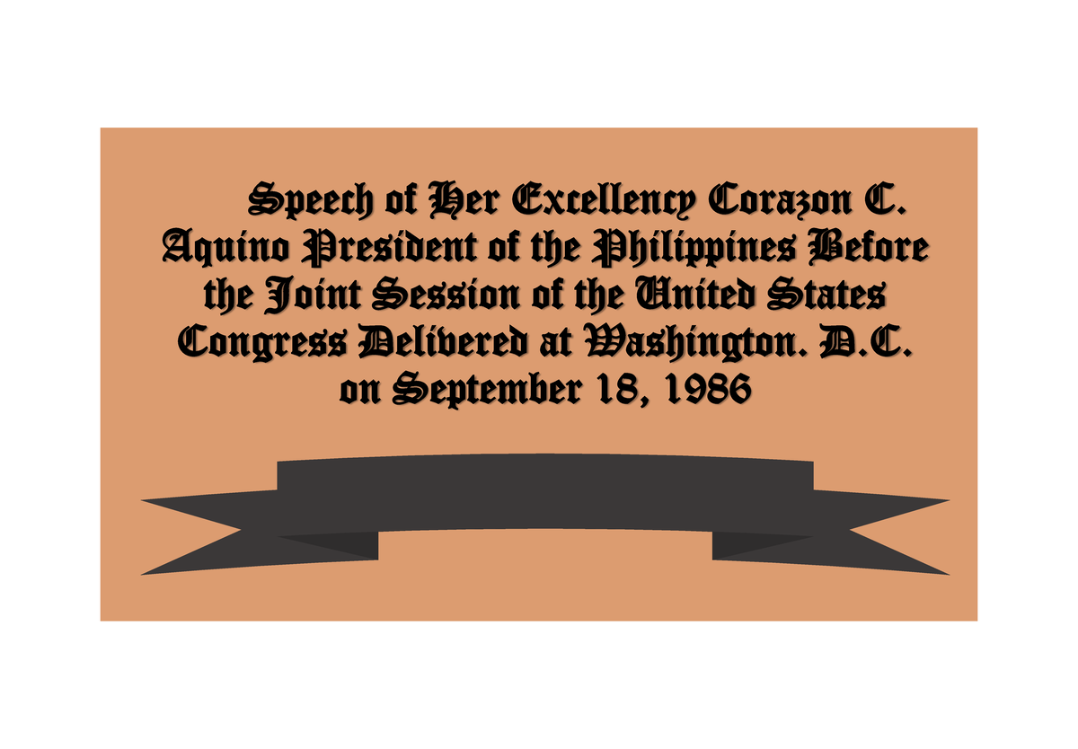 CORY - ......... - Speech Of Her Excellency Corazon C. Aquino President ...