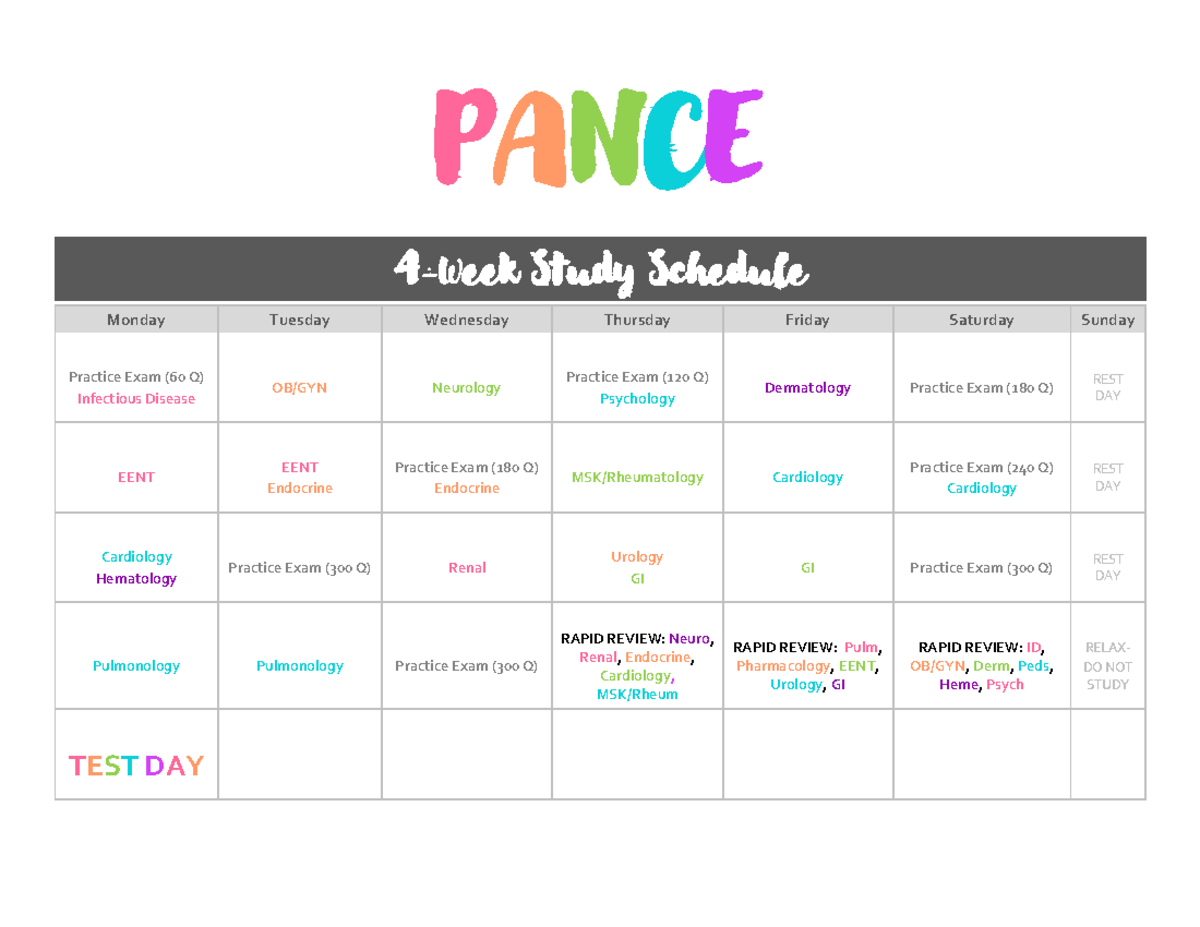 pance-4week-study-schedule-pance-4-week-study-schedule-monday