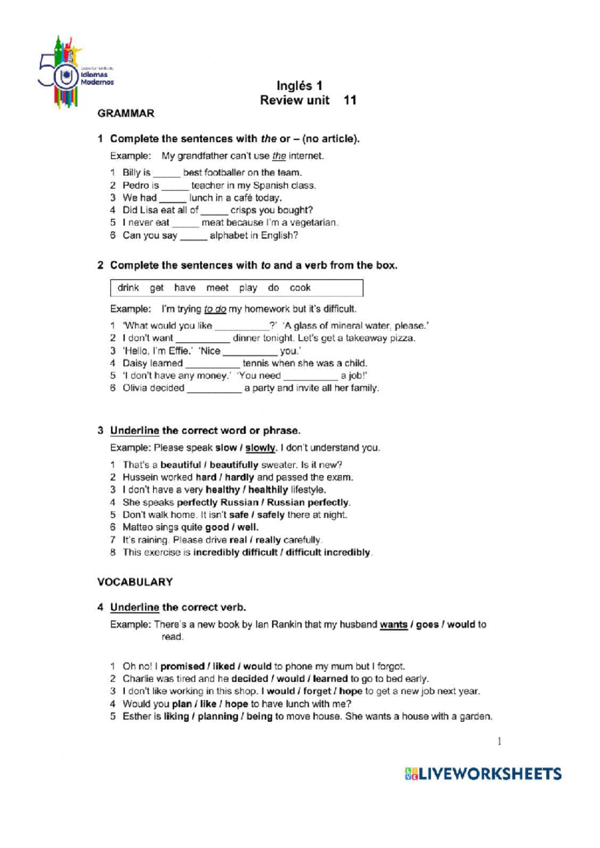 Document - Departamento de Idiomas Modernos Inglés 1 Review unit 11 ...