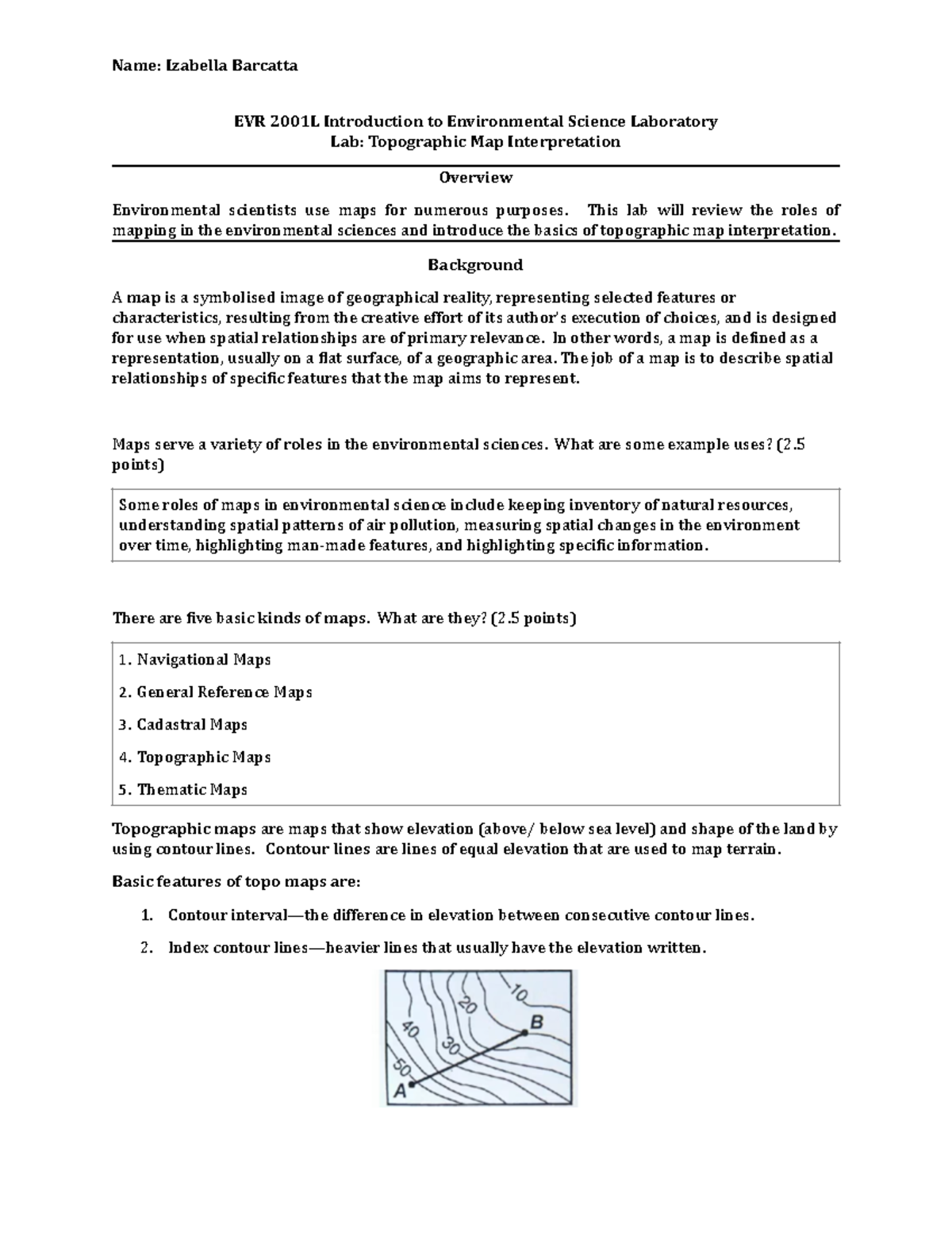 Topo Maps IOB - Lab On Topographic Maps - EVR 2001L Introduction To ...