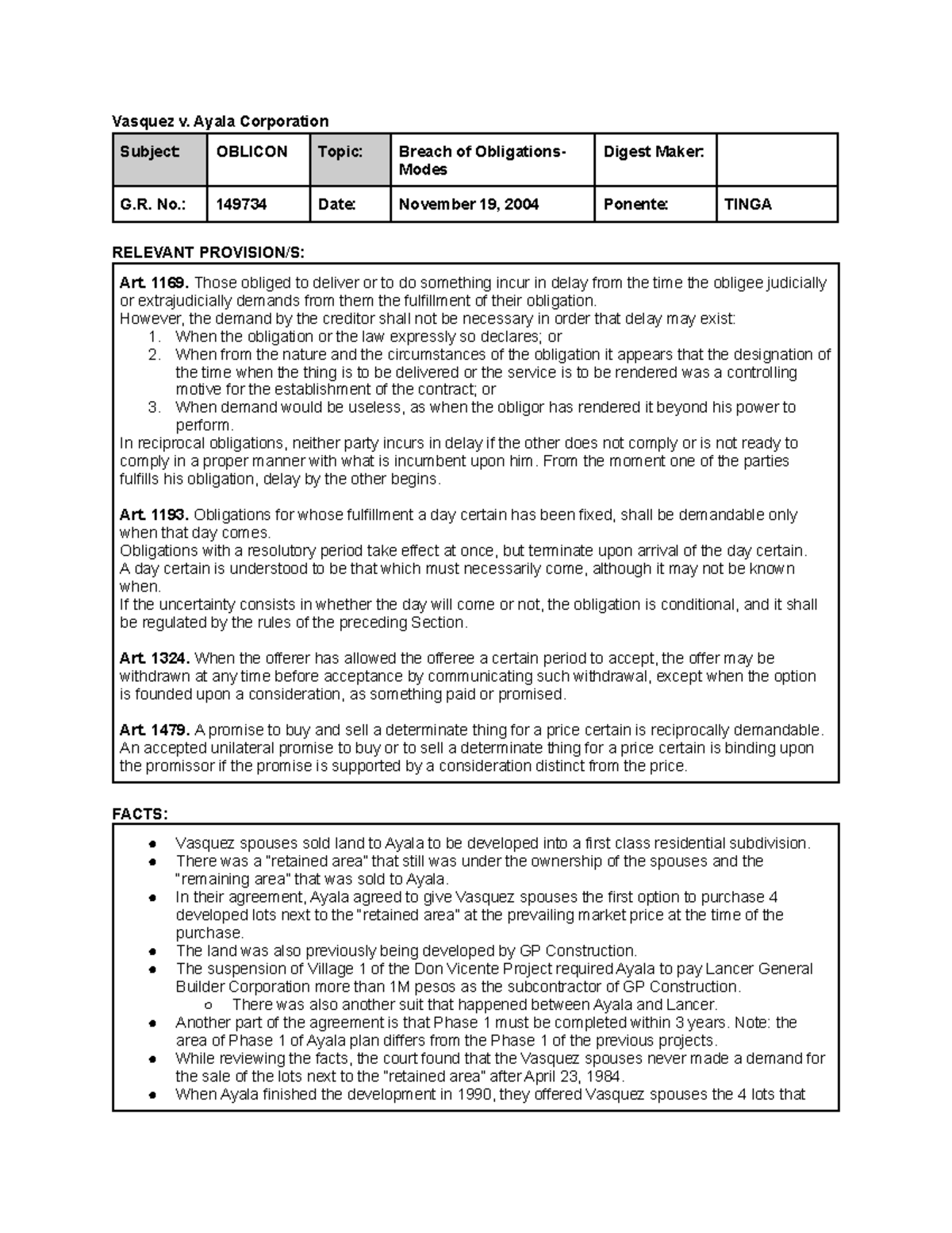 Oblicon Case Digest for Vasquez v. Ayala GR 149734 - Vasquez v. Ayala ...