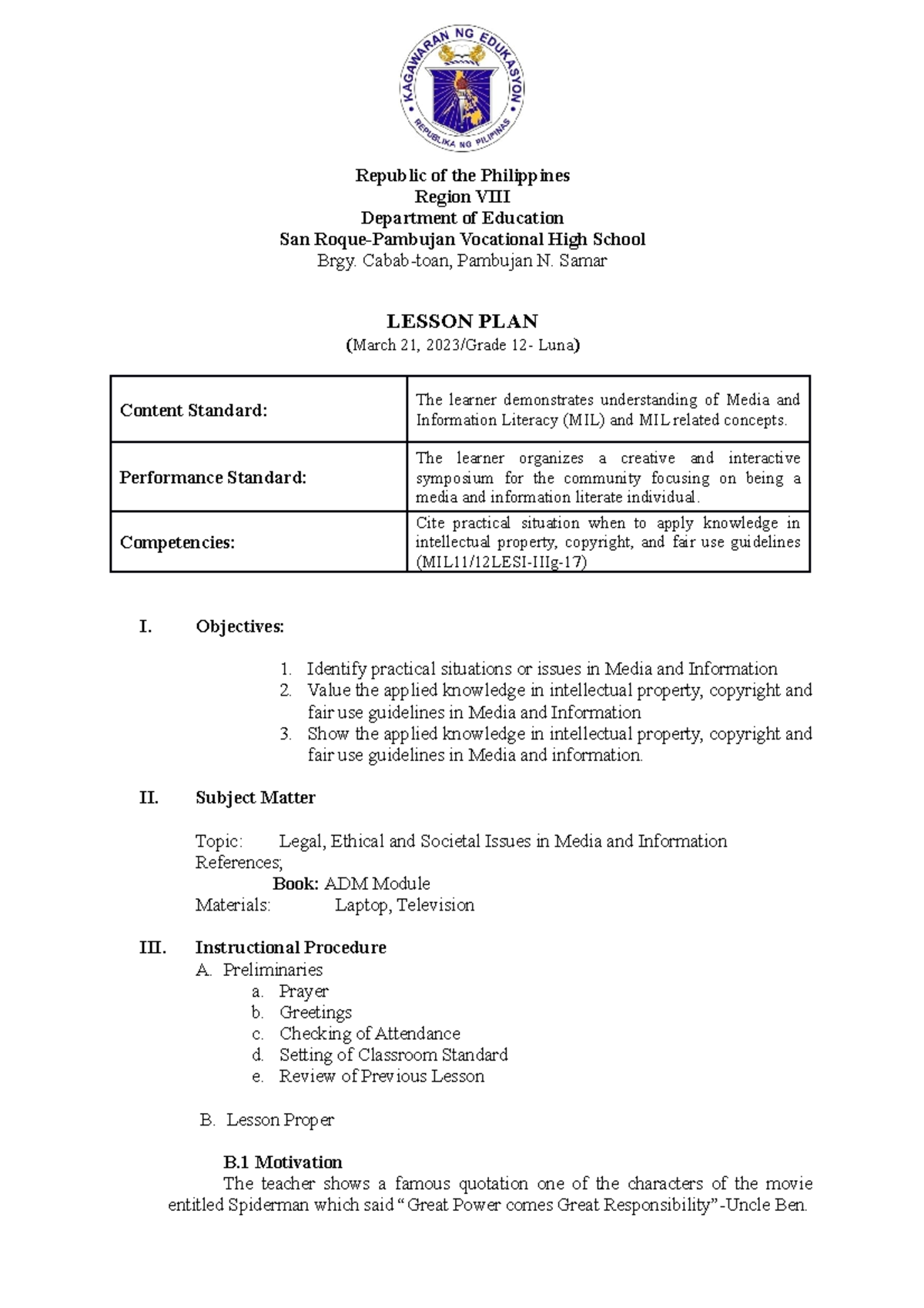 Cot 2022 2023 March 21 2023 Republic Of The Philippines Region Viii Department Of Education 1159