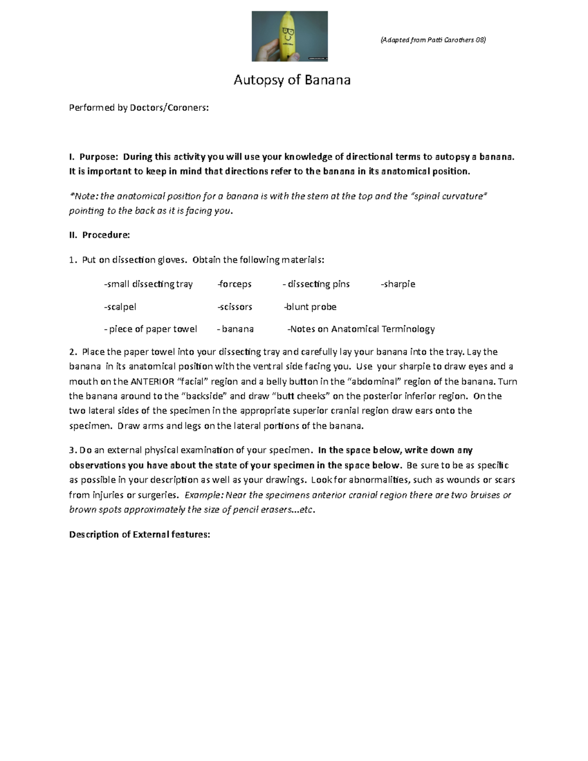 Autopsy of Banana 1 lab Autopsy of Banana Performed by Doctors
