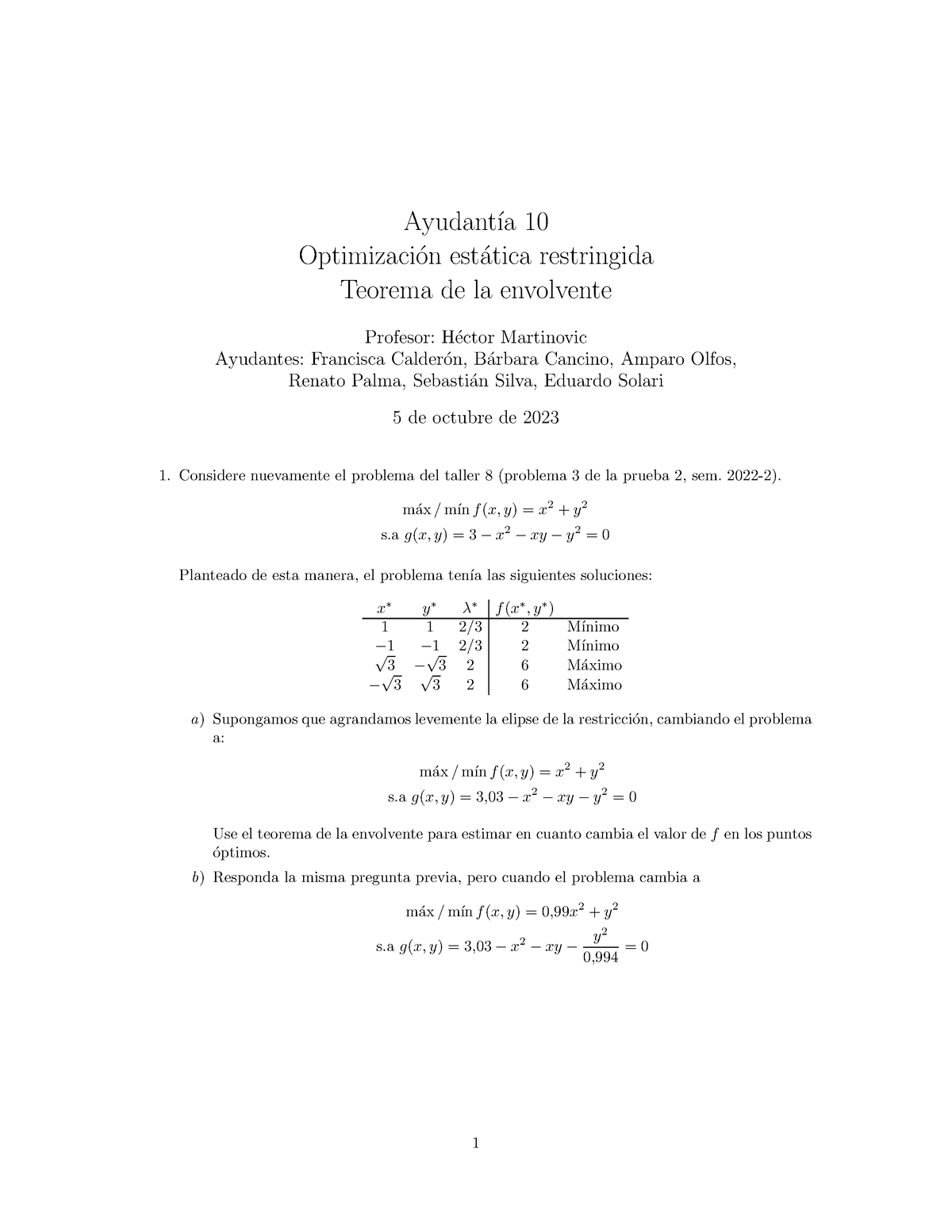 Ayudantia-10-teorema De La Envolvente-preguntas - Ayudant ́ıa 10 ...