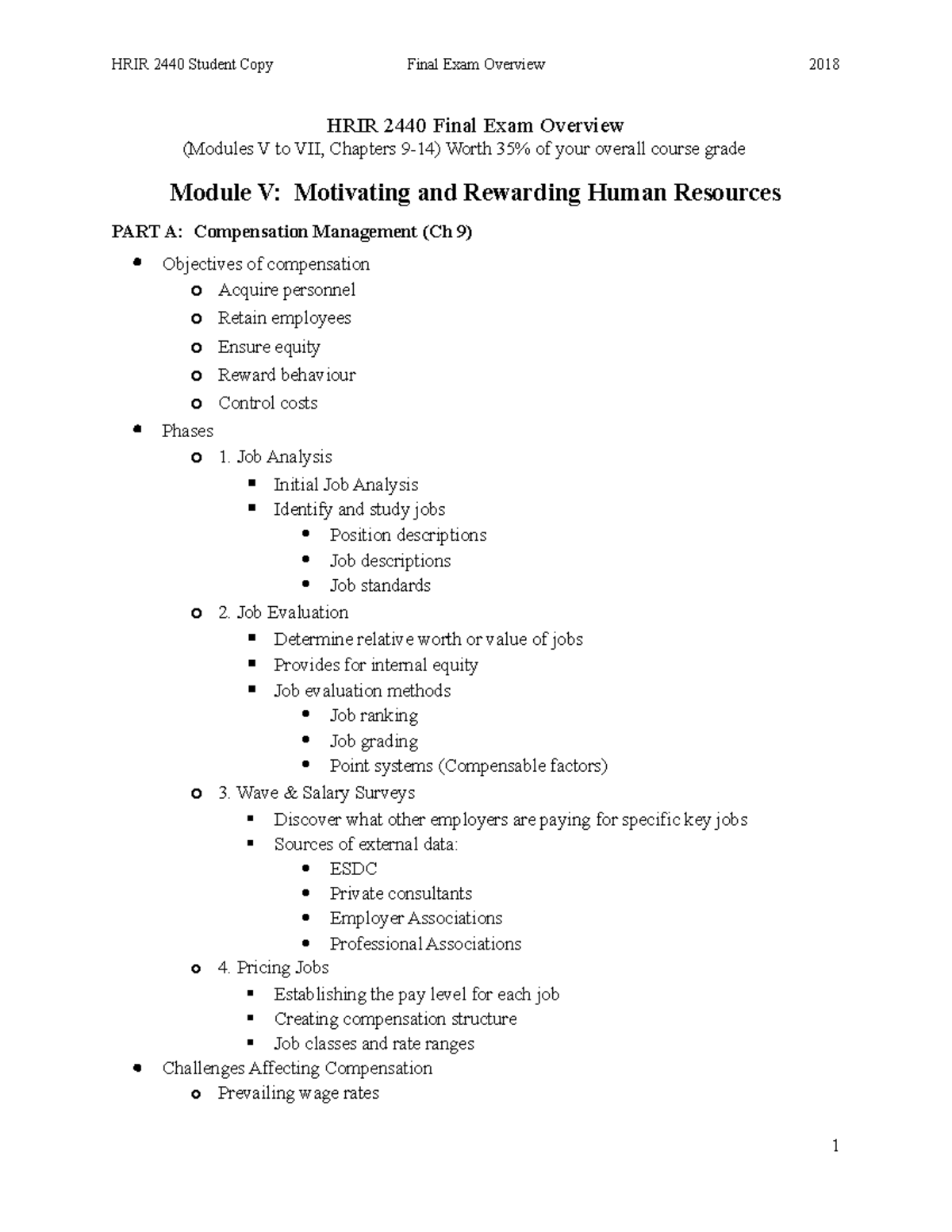 HR Final Overview - Summary Human Resource Management - HRIR 2440 ...