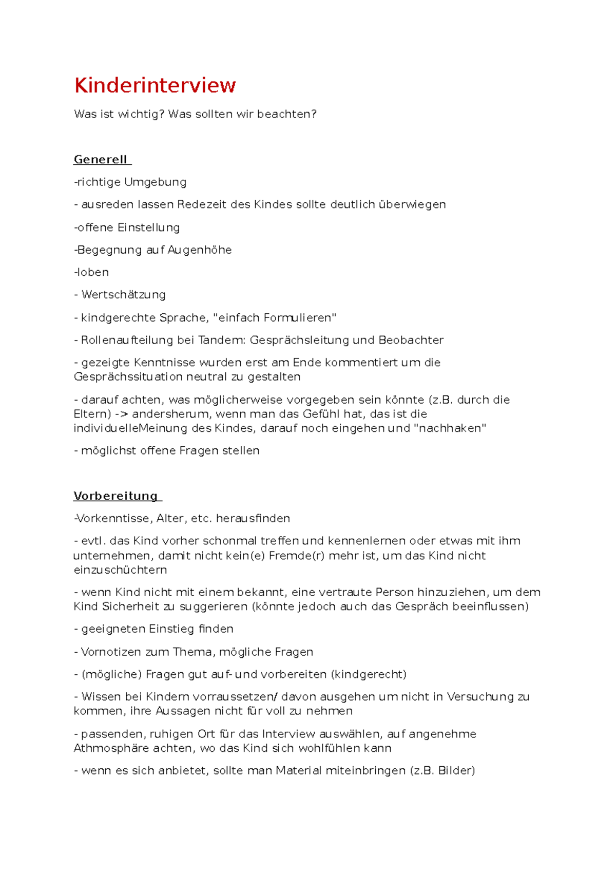 Kinderinterview - Kinderinterview Was ist wichtig? Was sollten wir ...