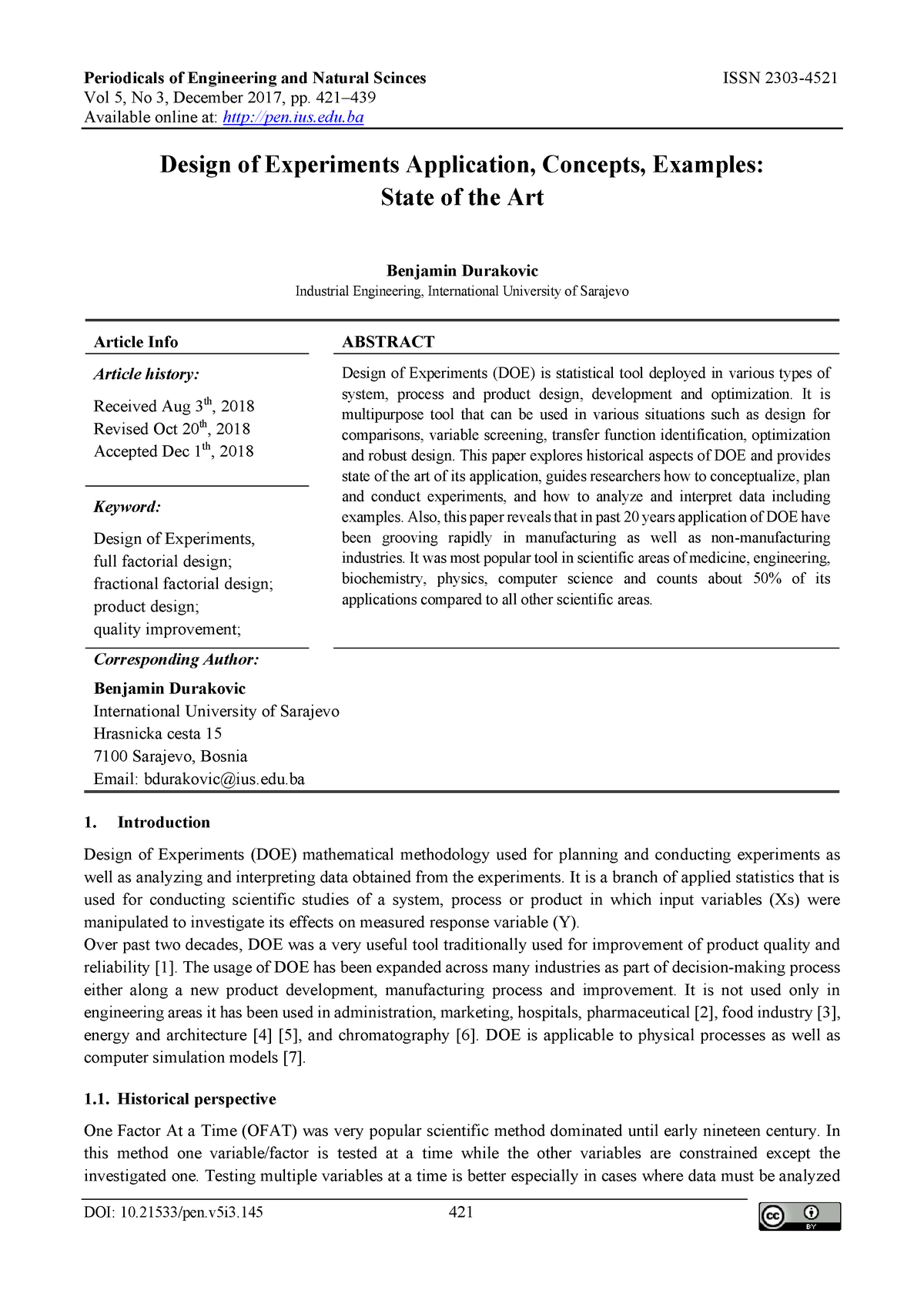 design of experiments application concepts examples state of the art