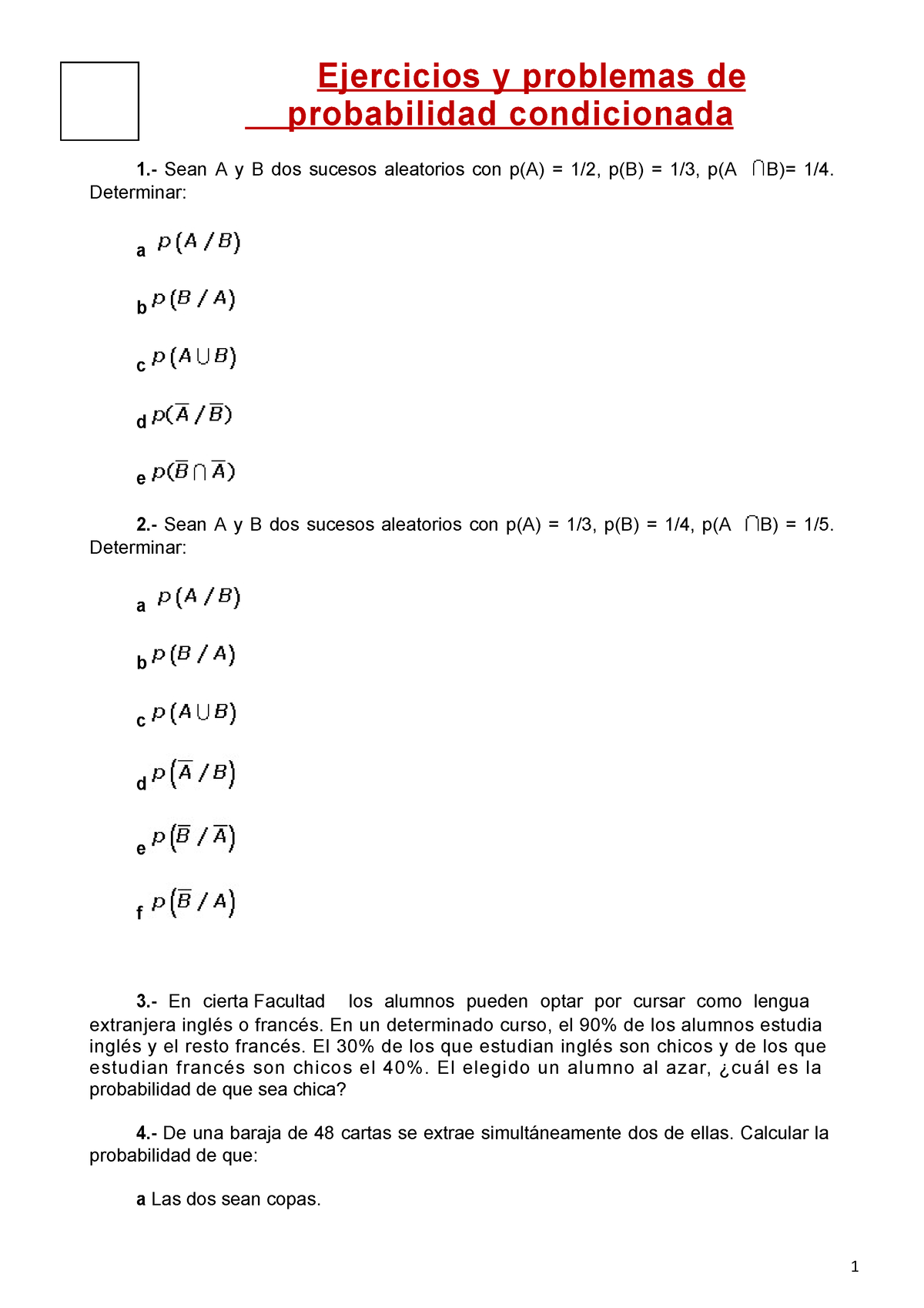 Ejercicios De Probabilidades Condicional - Ejercicios Y Problemas De ...