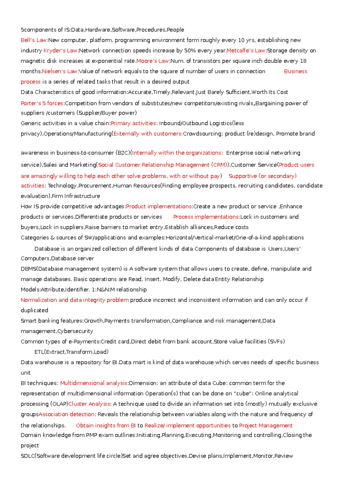 IM cheatsheet - useful - 5components of IS:Data,Hardware,Software ...