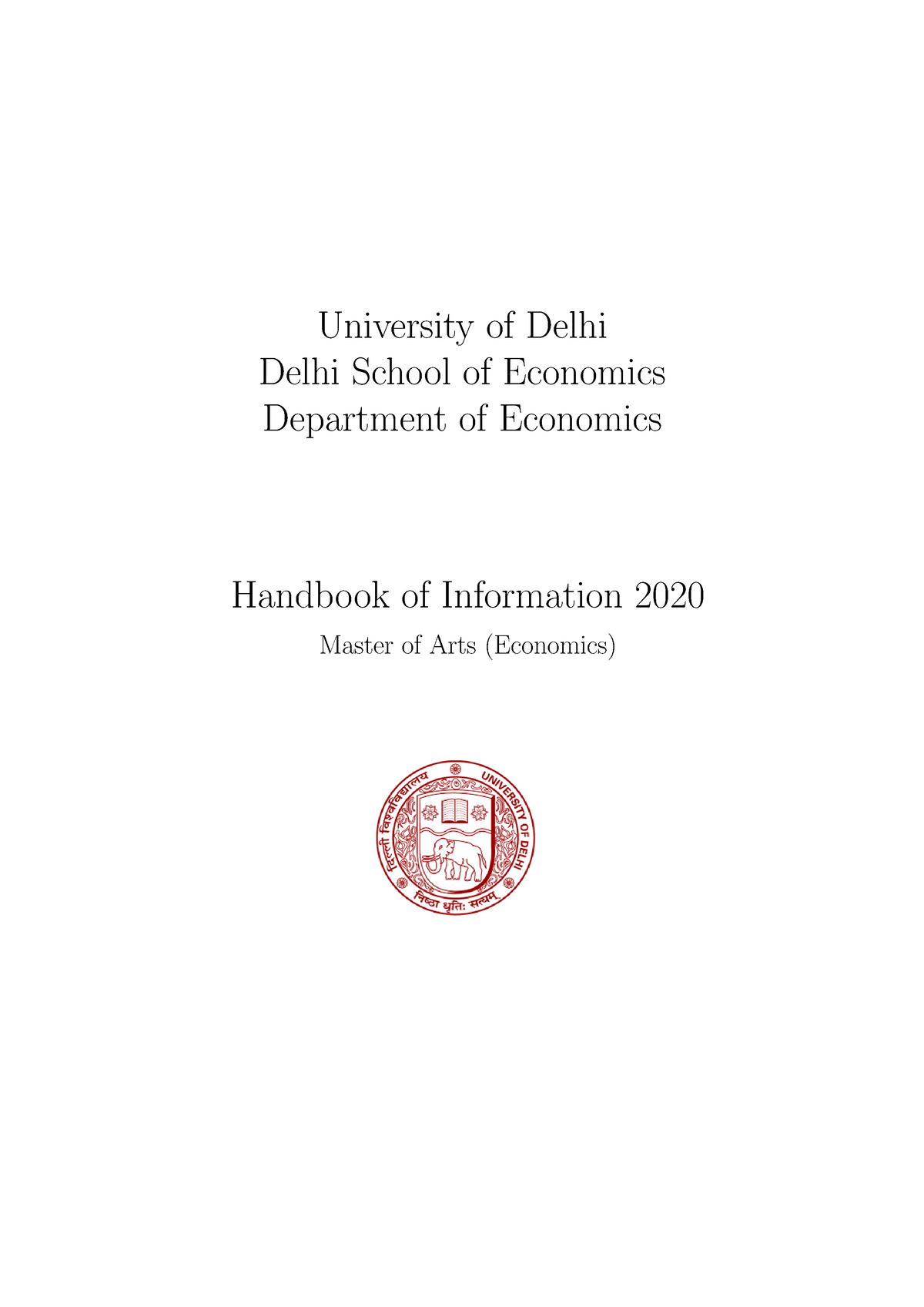 Handbook For Masters In Economics - University Of Delhi Delhi School Of ...