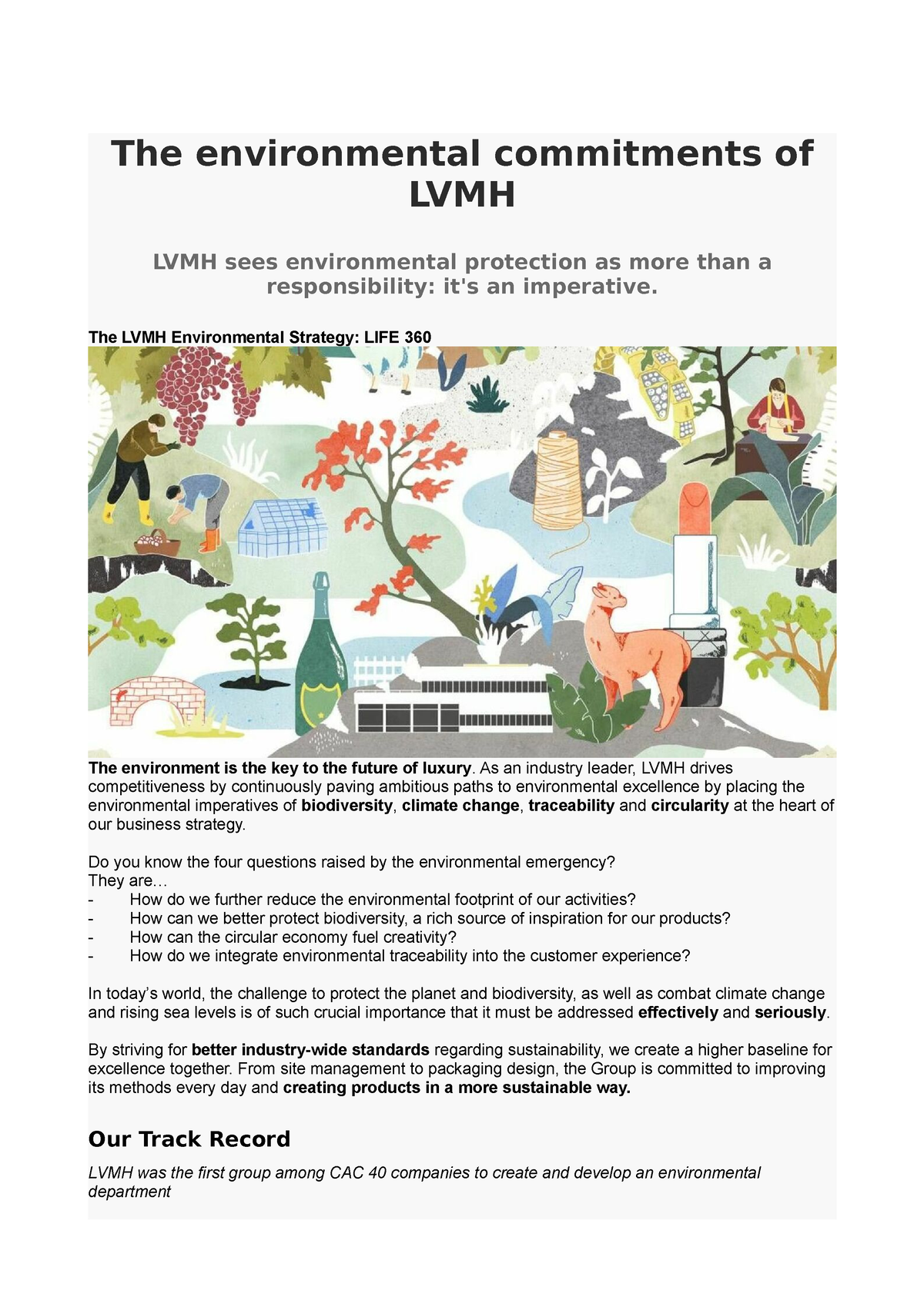 LVMH Modulo 2 - The environmental commitments of LVMH LVMH sees  environmental protection as more - Studocu