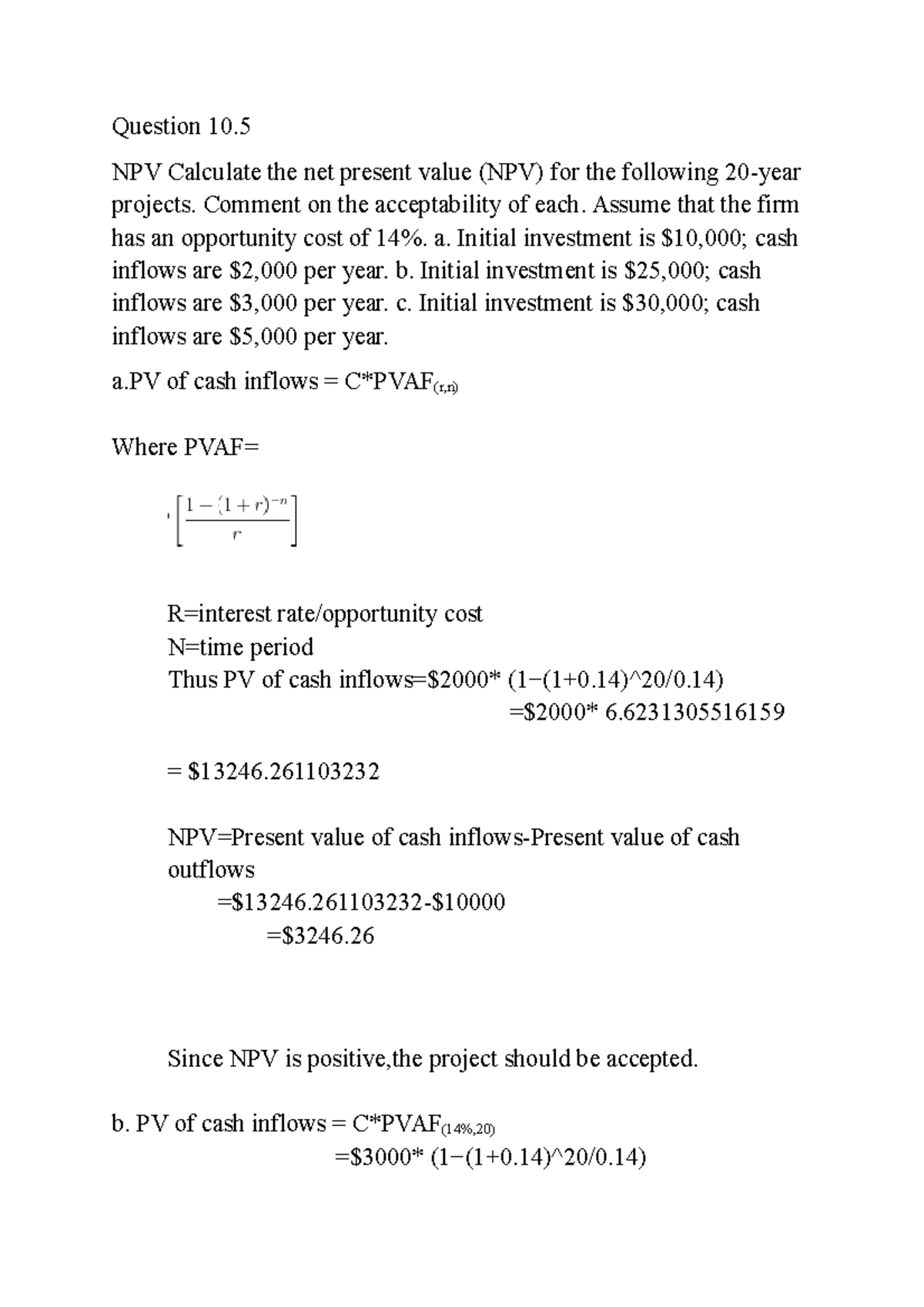 NPV - Corporate Finance Questions - Question 10. NPV Calculate The Net ...