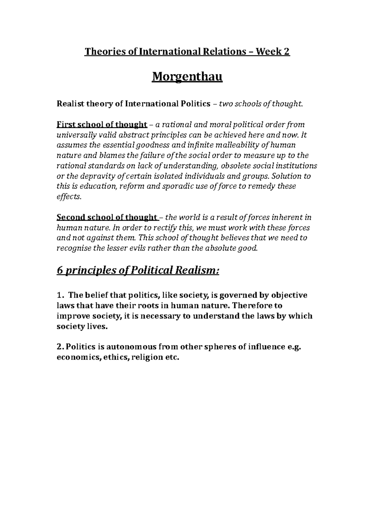 Theories of IR –notes - Theories of International Relations – Week 2 ...