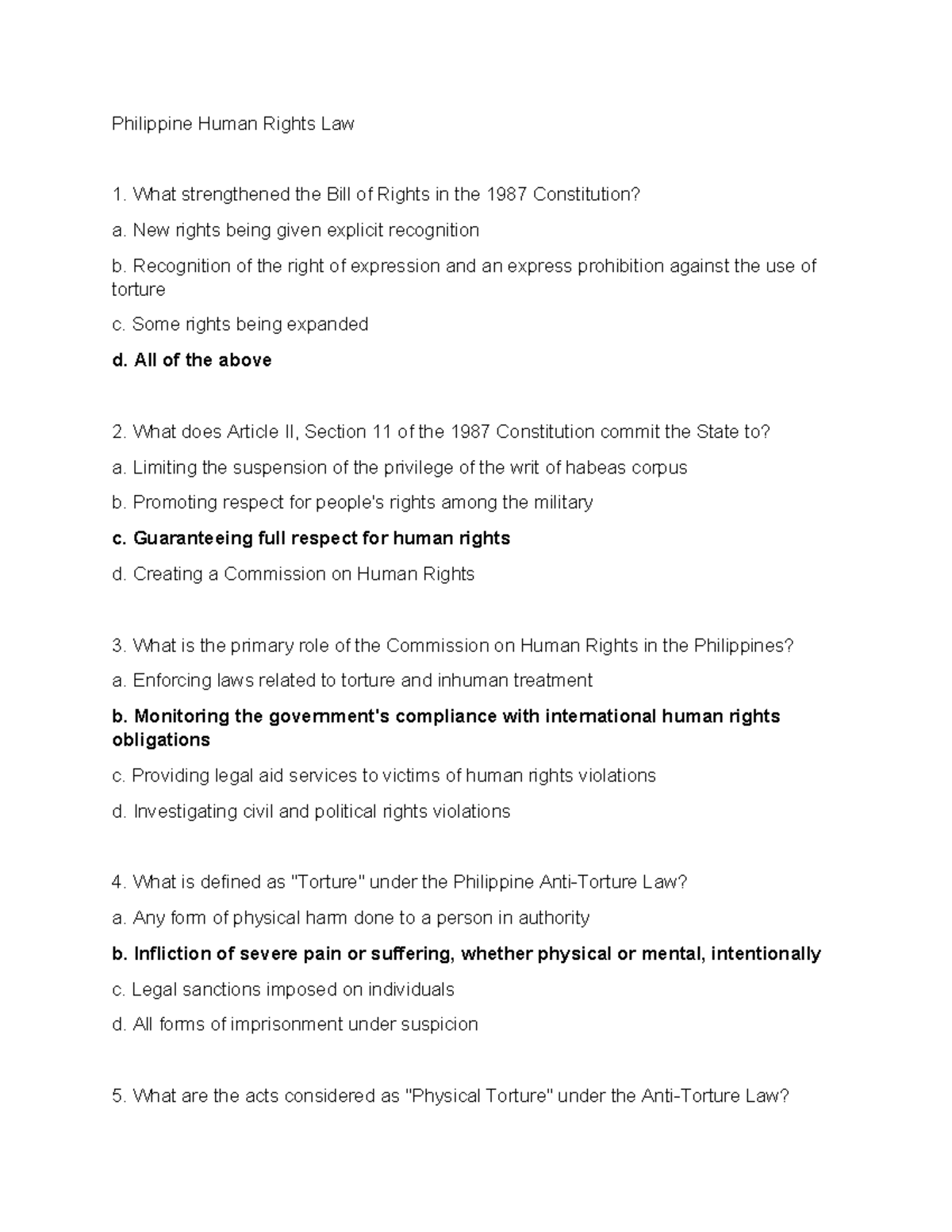 Philippine Human Rights Law MCQ - Philippine Human Rights Law What ...