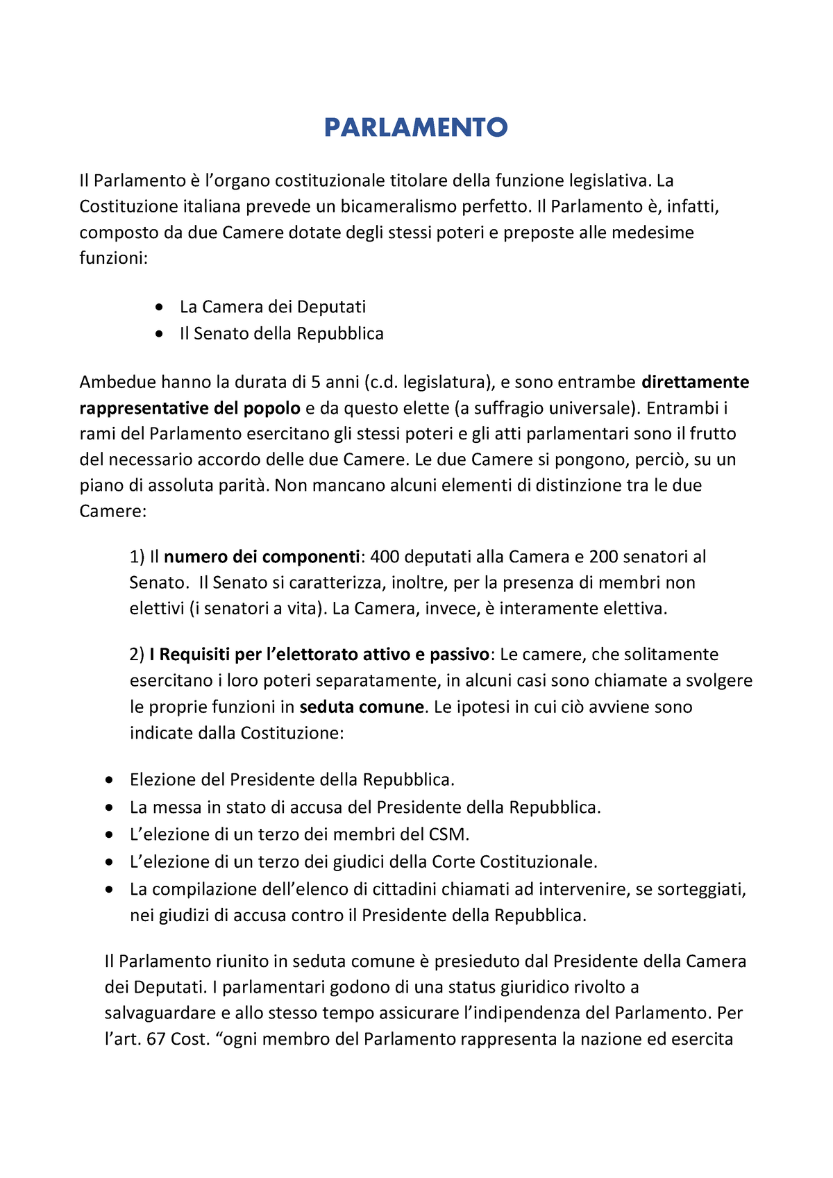 Parlamento - Riassunto Libro L'ordinamento Della Repubblica Molto ...