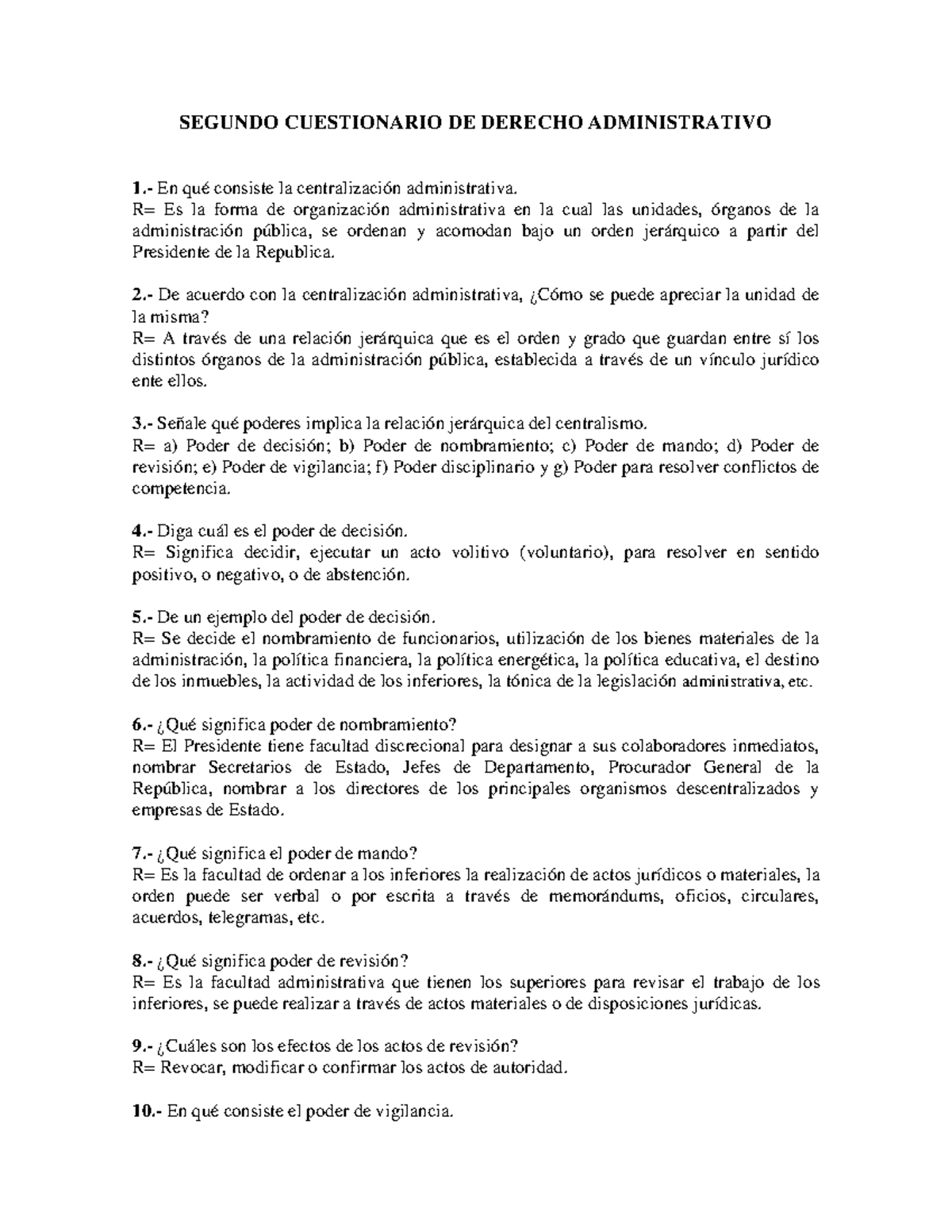 2° Cuest Der Administrativo - SEGUNDO CUESTIONARIO DE DERECHO ...