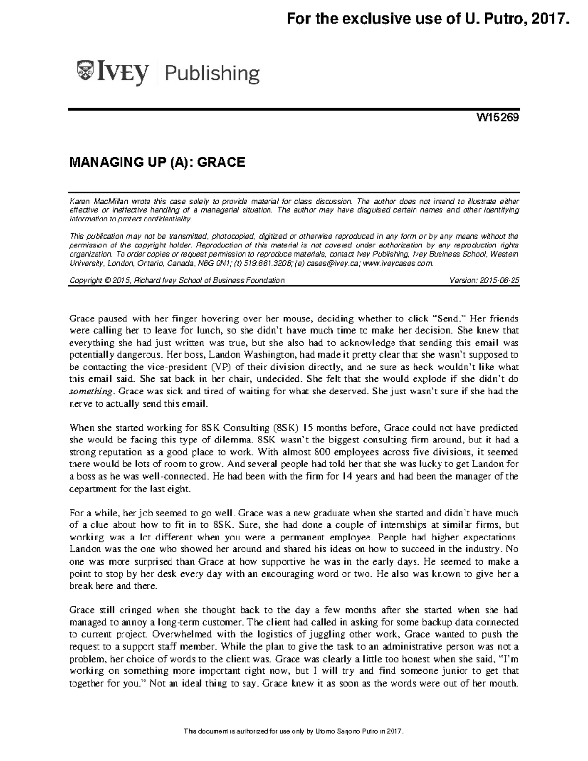 Managing up A grace W MANAGING UP (A) GRACE Karen MacMillan wrote