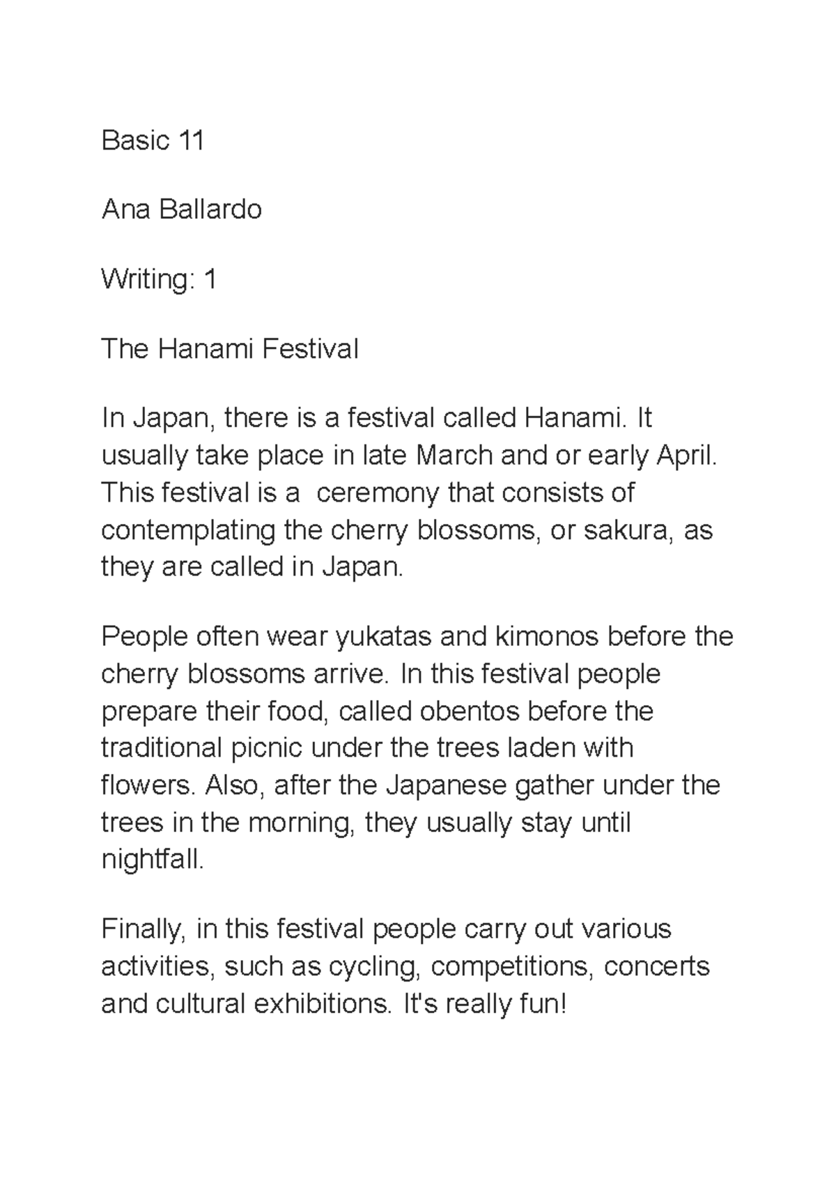Ana Ballardo (Writing 1) - Basic 11 Ana Ballardo Writing: 1 The Hanami ...
