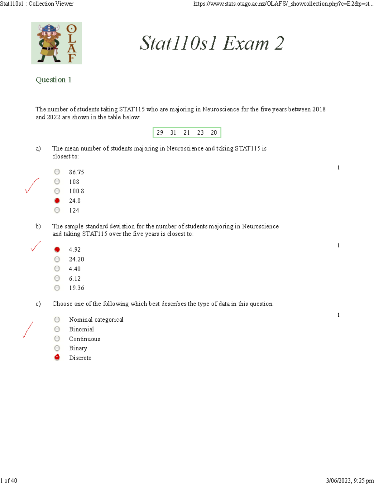 Stat110 Practice Exam - ####### Stat110s1 Exam 2 Question 1 The number ...