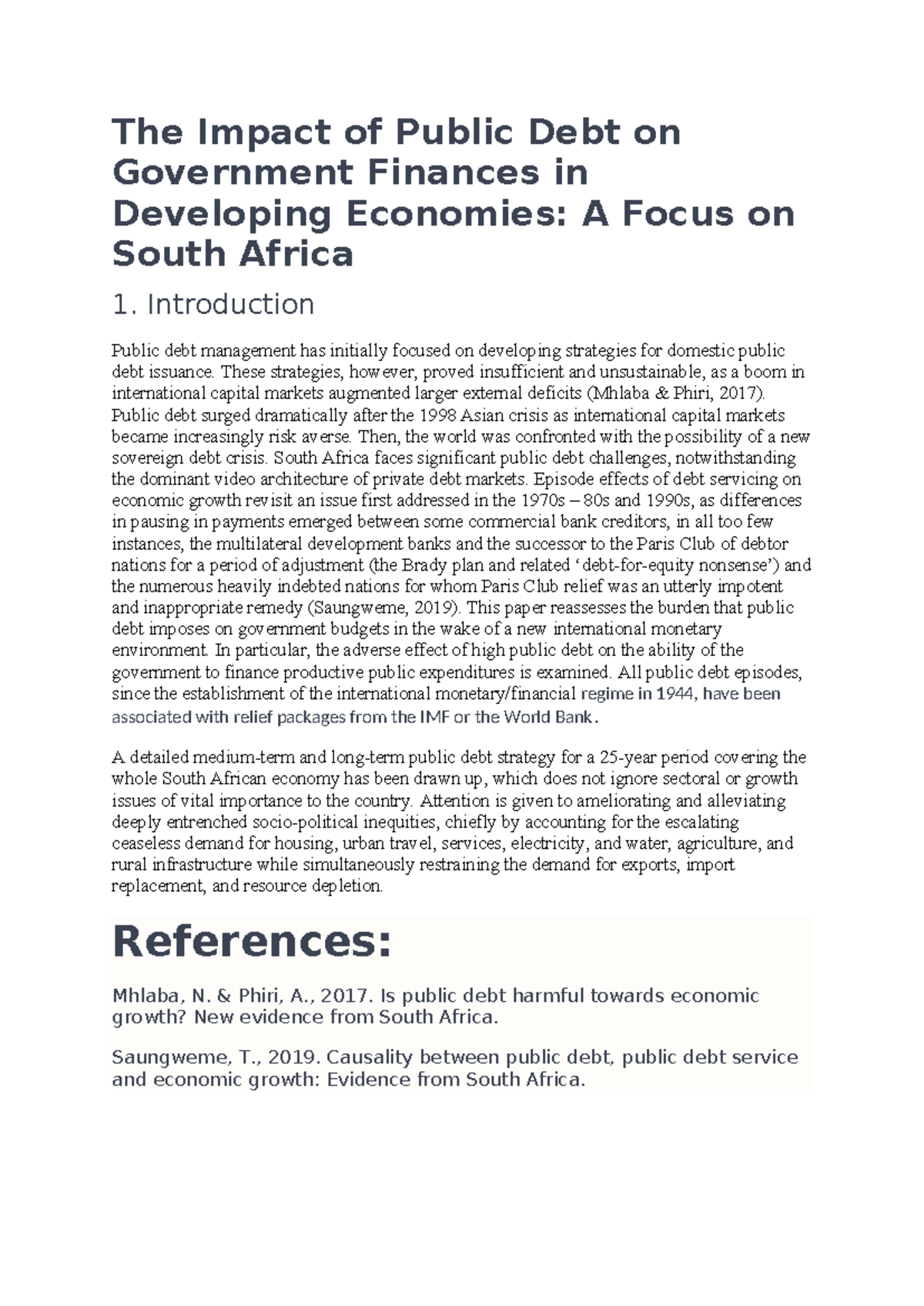 The Impact of Public Debt on Government Finances in Developing ...
