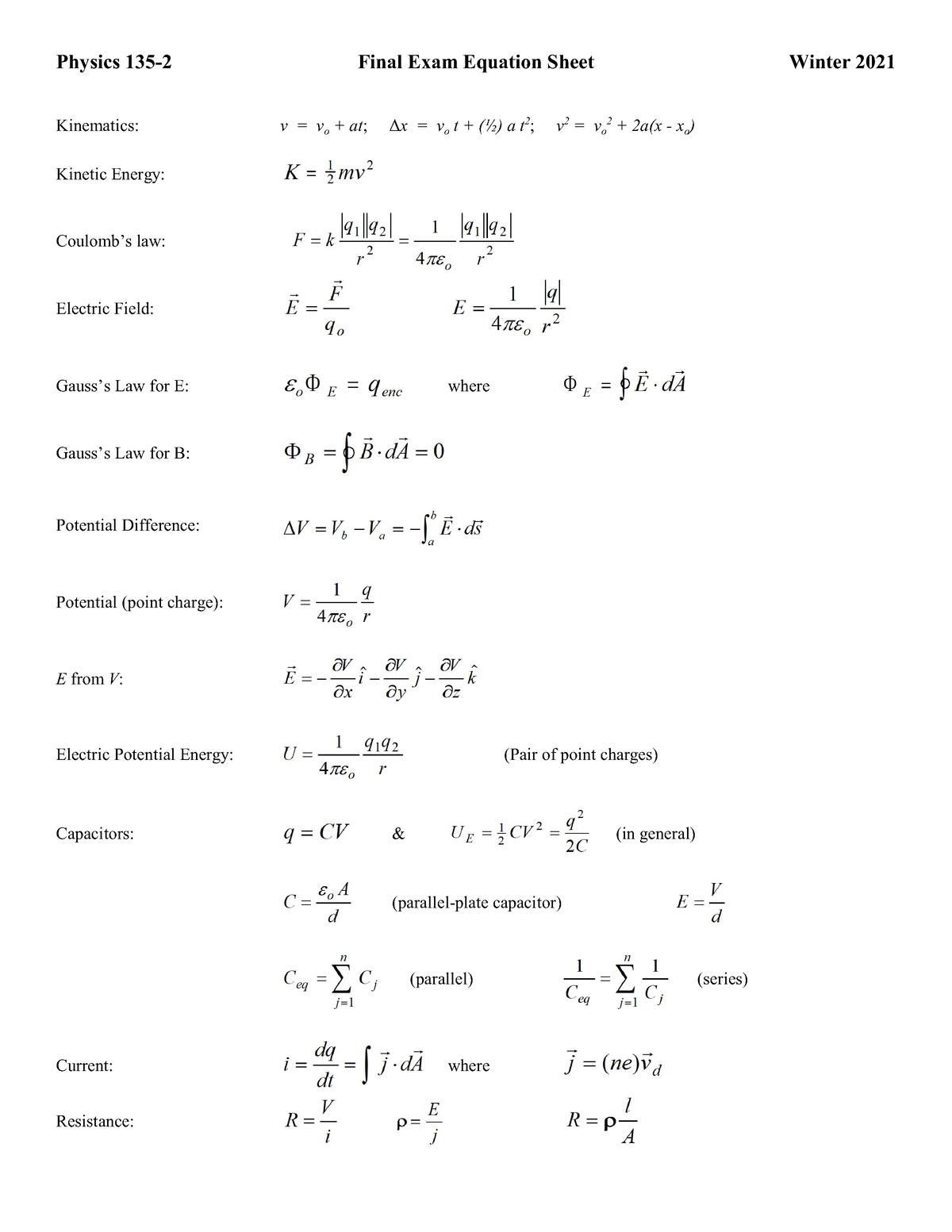 Final Exam Equations - Studocu